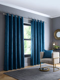 Fusion Teal Strata Light Filtering Woven Eyelet Curtains