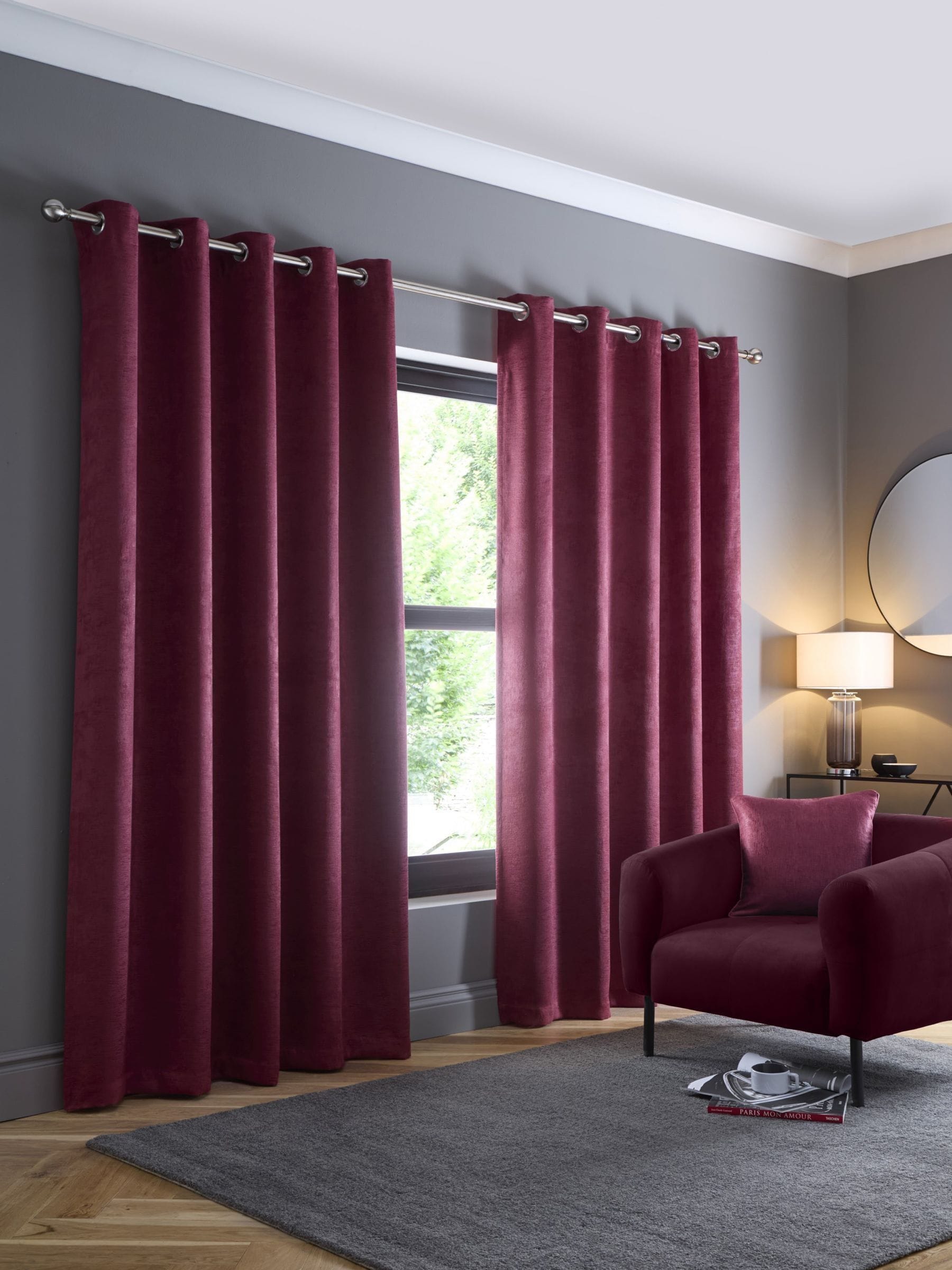 Fusion Wine Strata Light Filtering Woven Eyelet Curtains