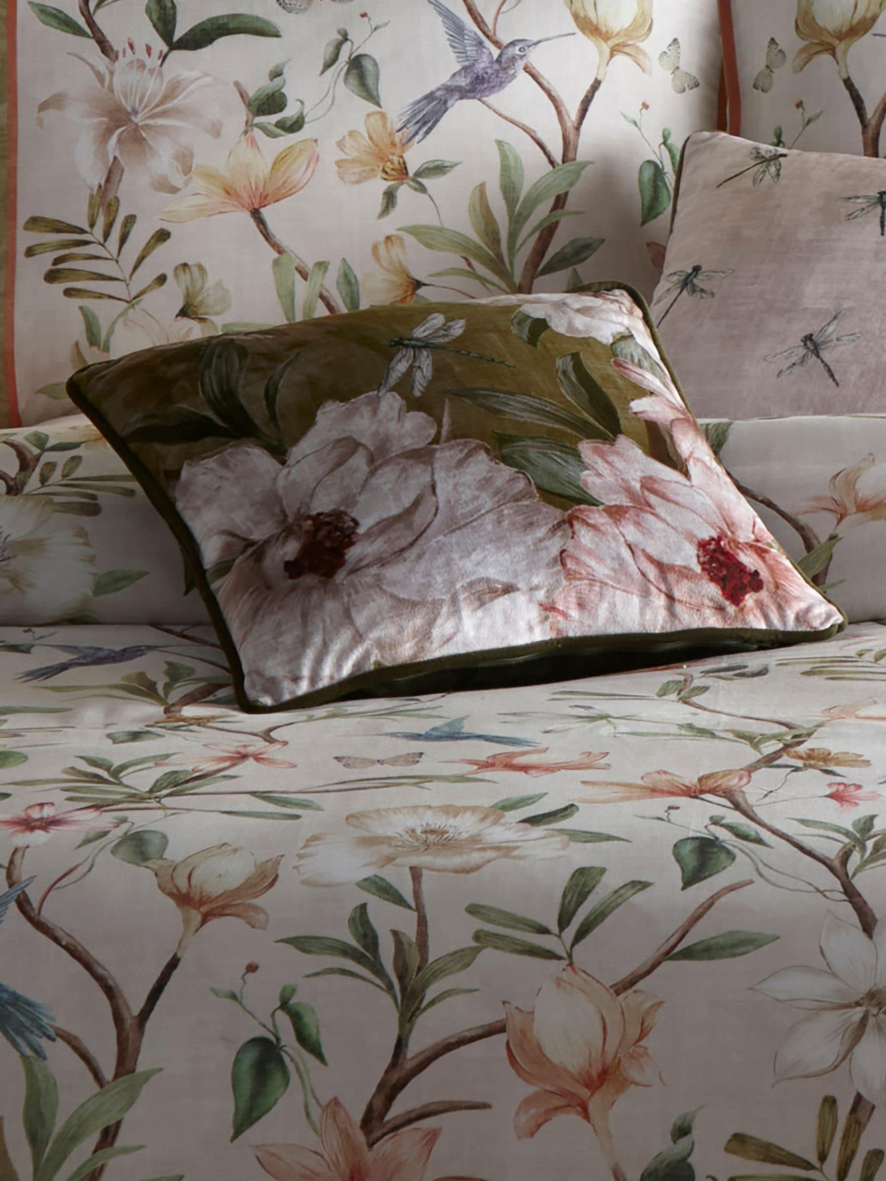 Appletree Olive Fiorella velvet cushion 43cm, imported from the UK