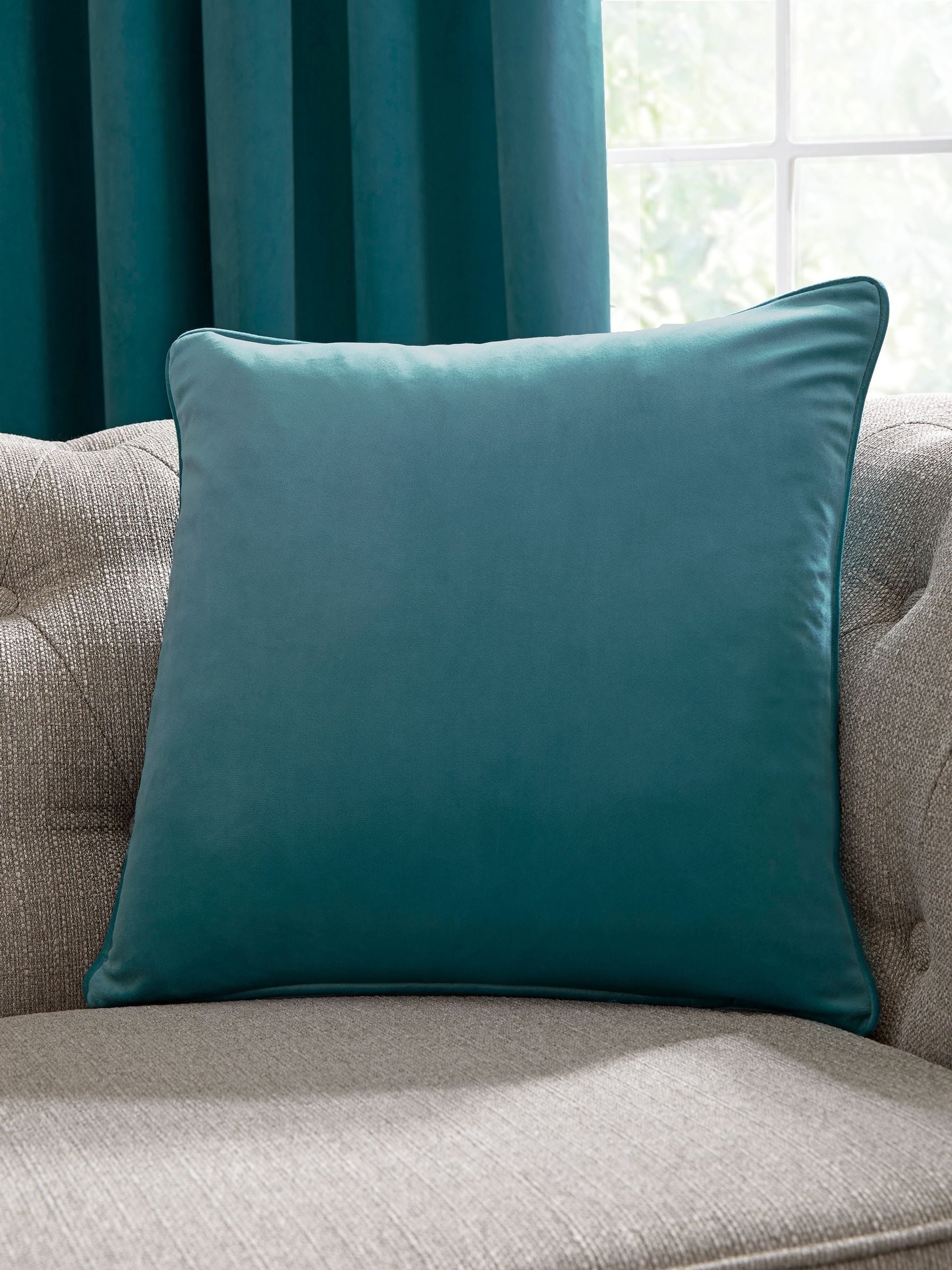 Laurence Llewelyn-Bowen teal Montrose velvet cushion 43cm (British brand)
