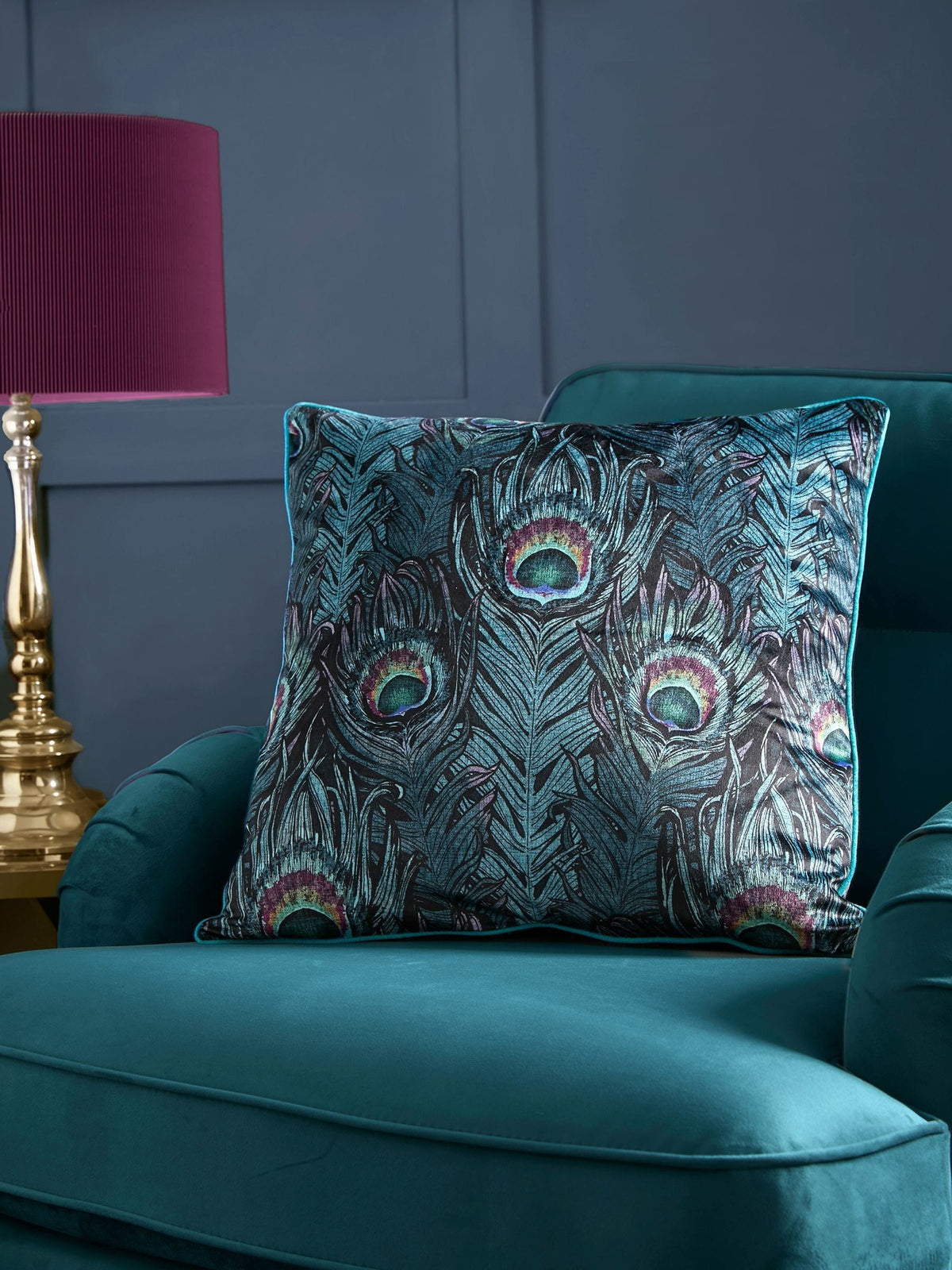 Laurence Llewelyn-Bowen peacock jacquard cushion 55x55cm (British brand)