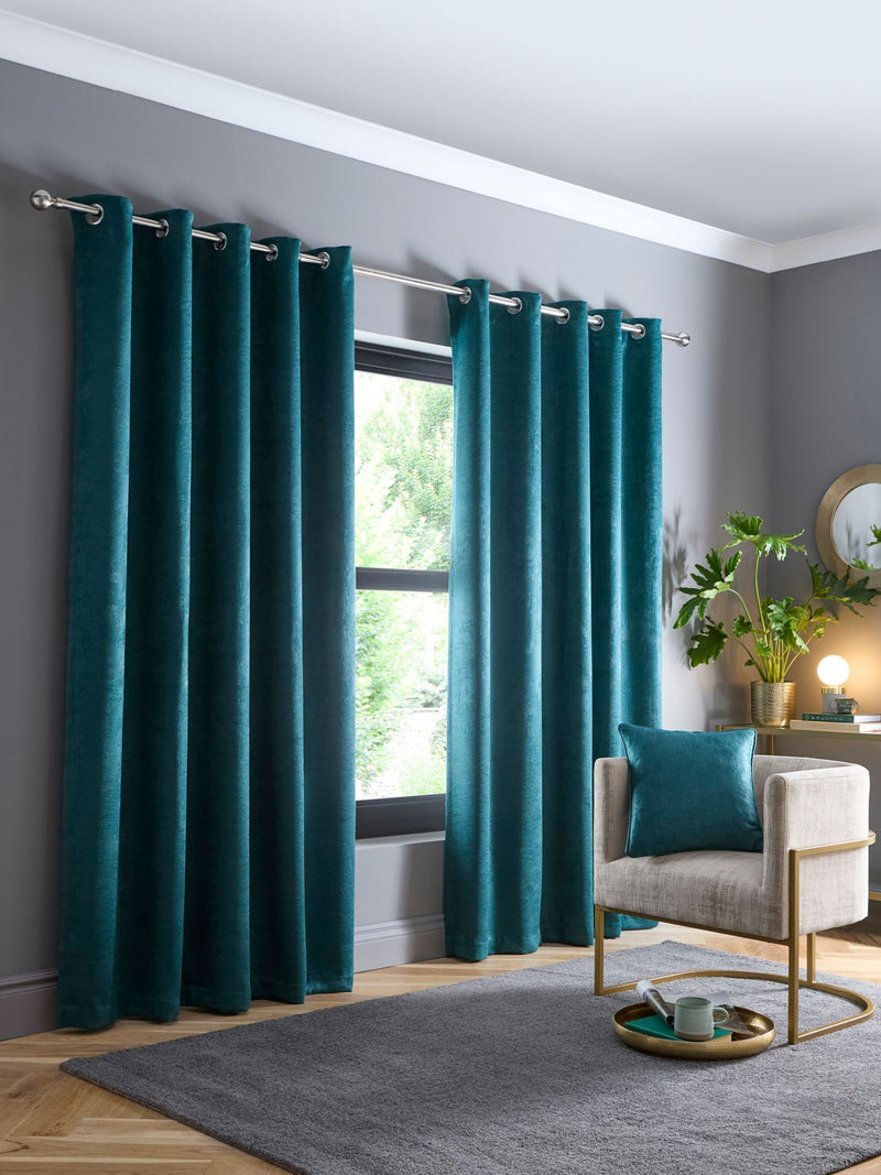 Fusion Forest Green Strata Light Filtering Woven Eyelet Curtains