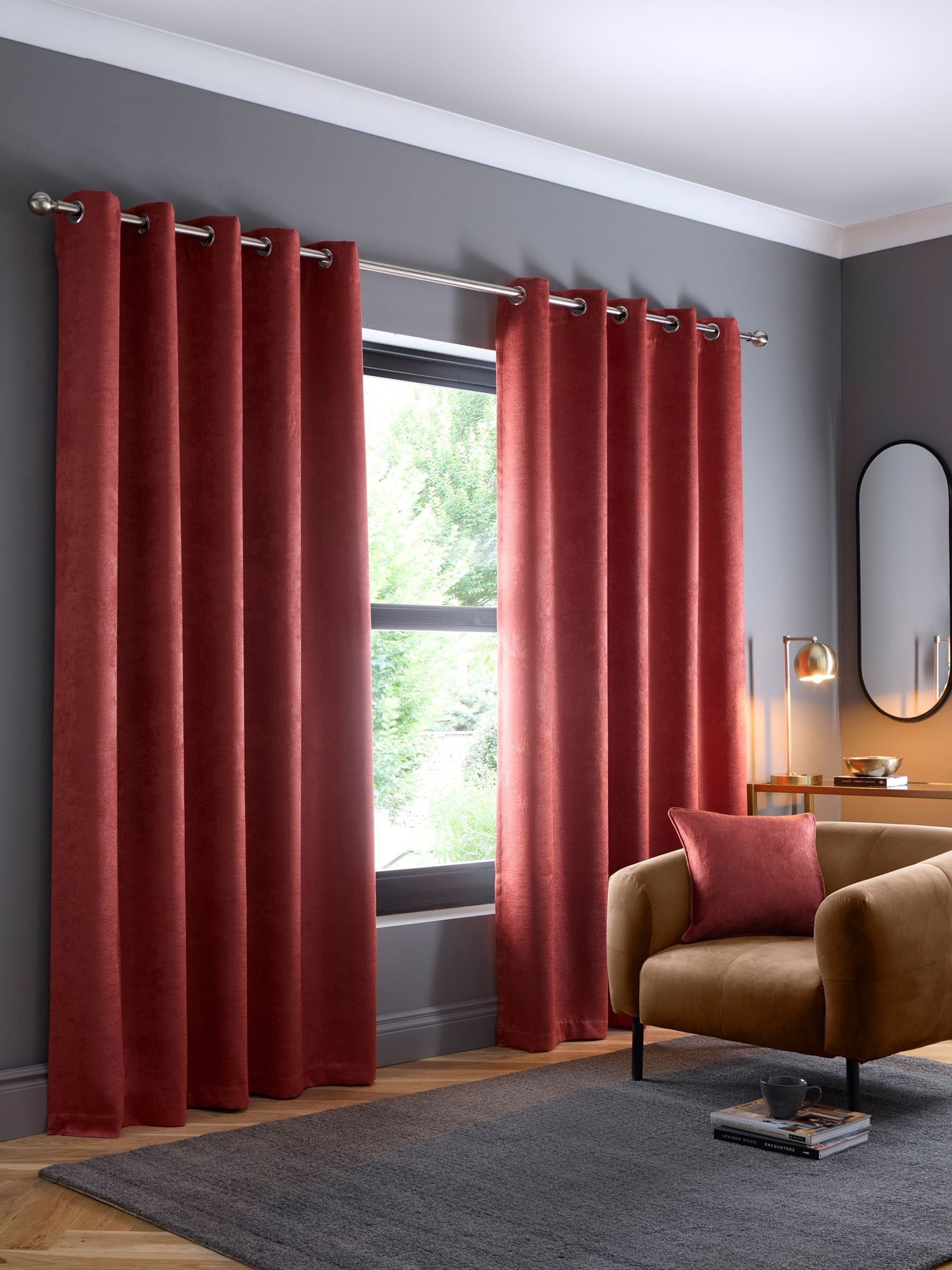 Fusion Terracotta Strata Light Filtering Woven Eyelet Curtains