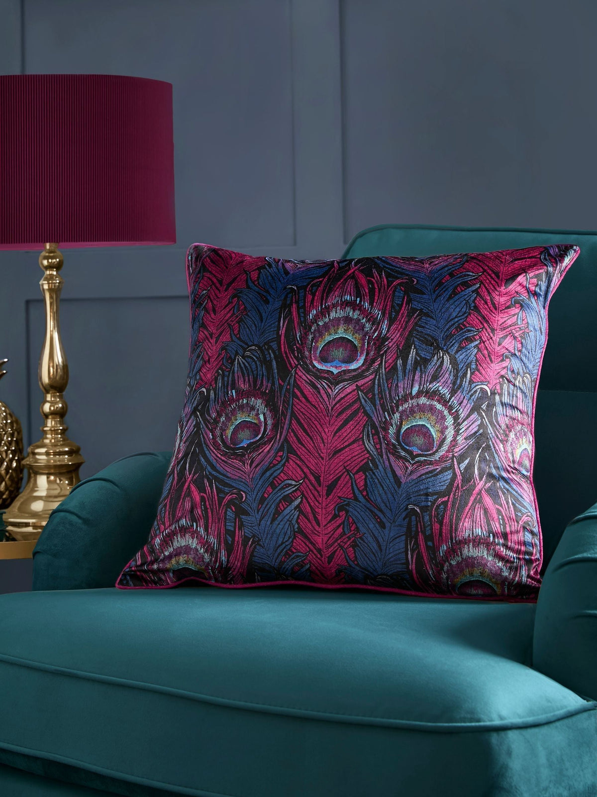 Laurence Llewelyn-Bowen Teal Dandy Peacock Jacquard Filled Cushion 55x55cm