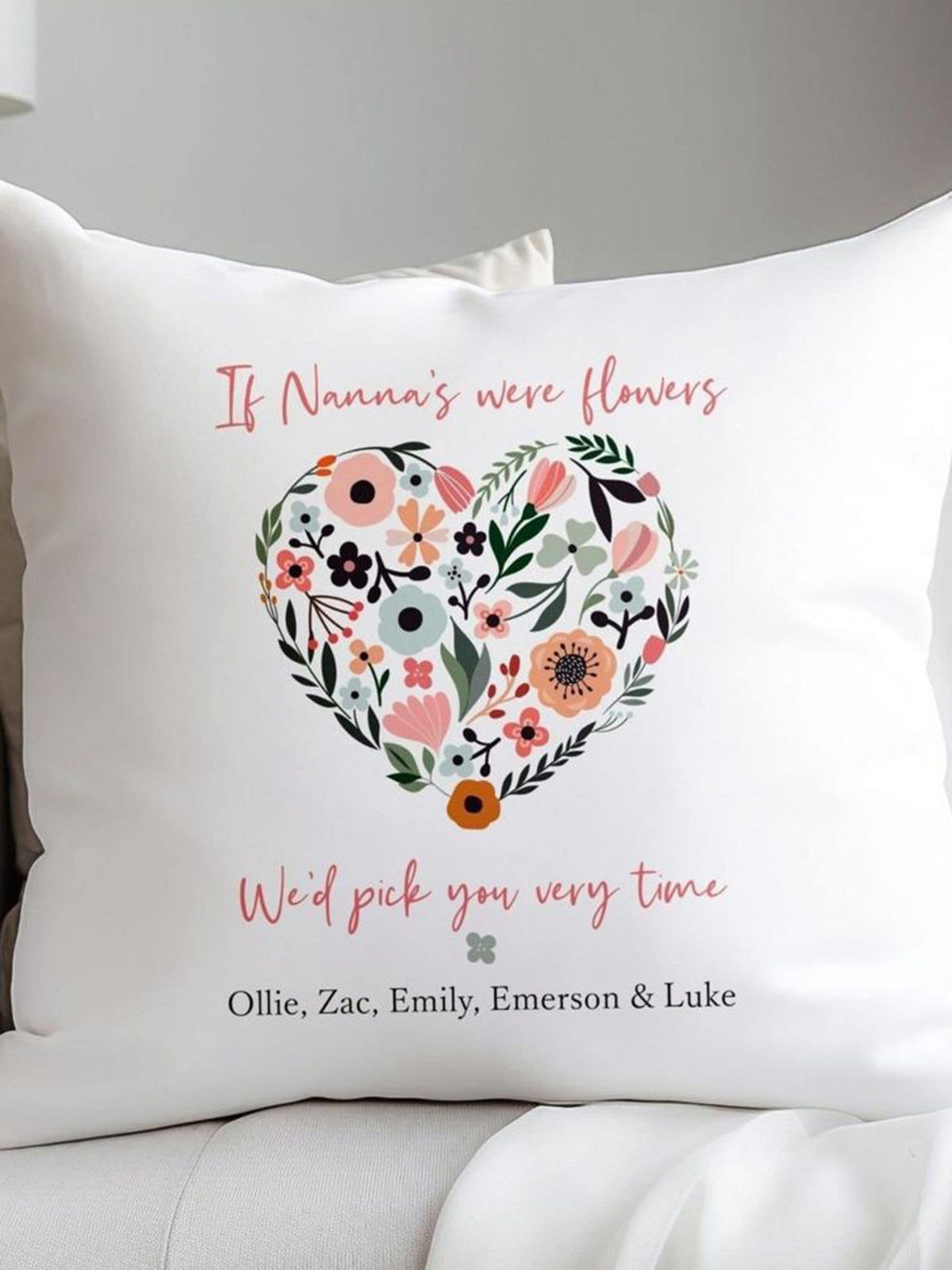Koko Blossom personalised floral heart cushion 45x45cm, UK version