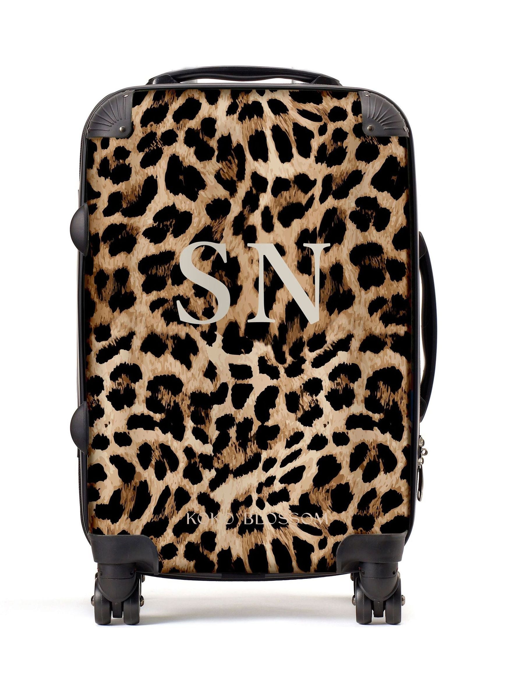 Koko Blossom personalised leopard print suitcase, imported from the UK