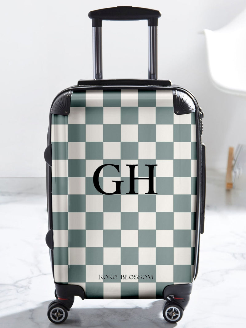 Koko Blossom personalised checkerboard suitcase with initials, UK version