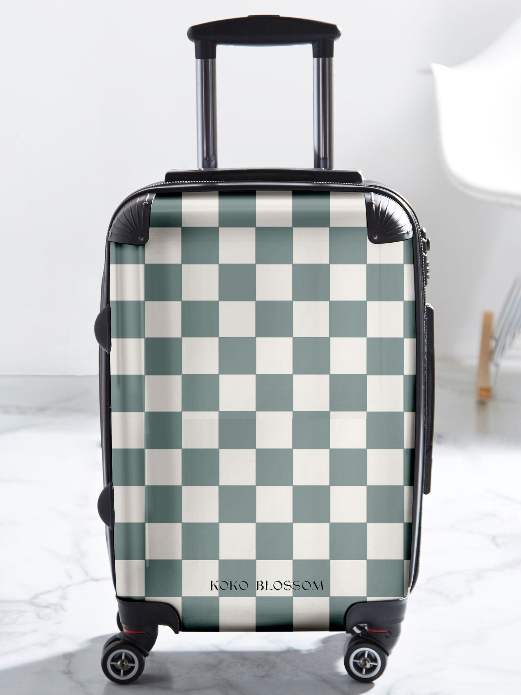 Koko Blossom personalised checkerboard suitcase with initials, UK version