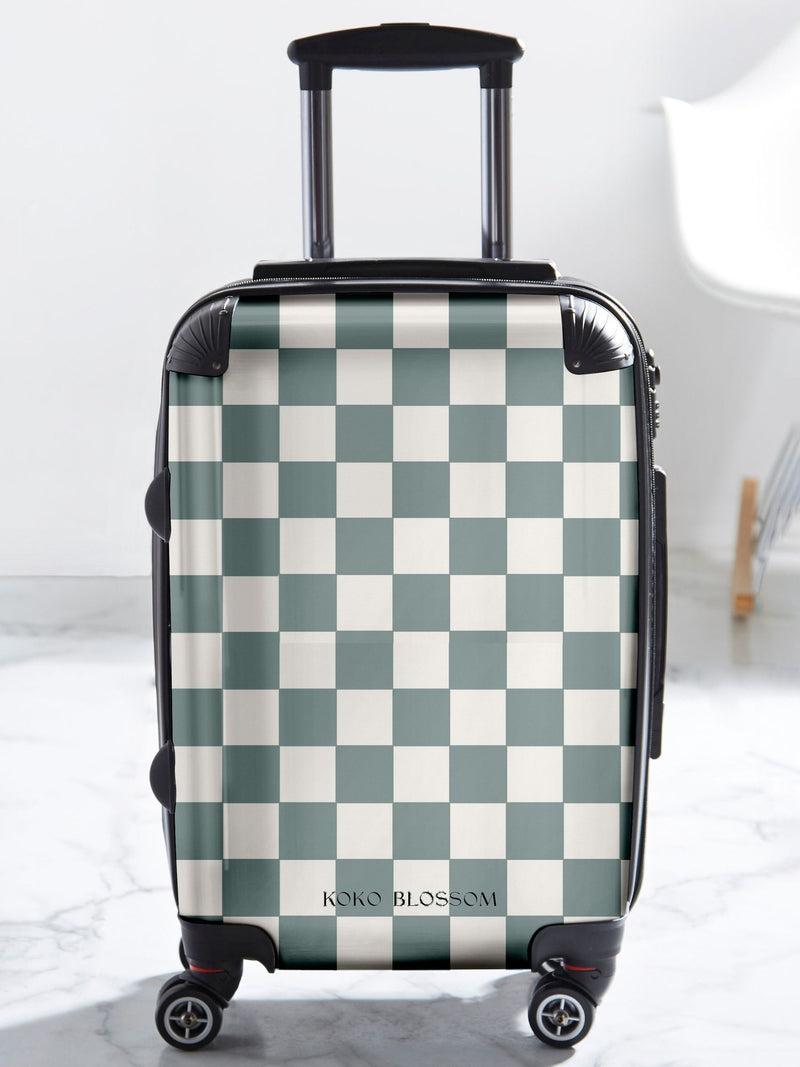 Koko Blossom personalised checkerboard suitcase with initials, UK version