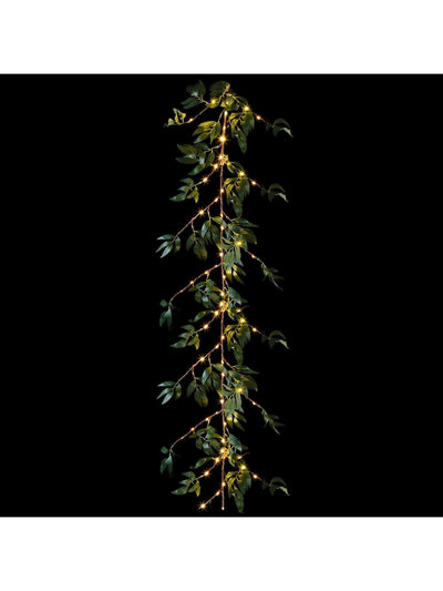 Premier Decorations Ltd Grønn Bladkrans med Varmhvite Mikrobelysningslys Julebelyst Krans 1,5m