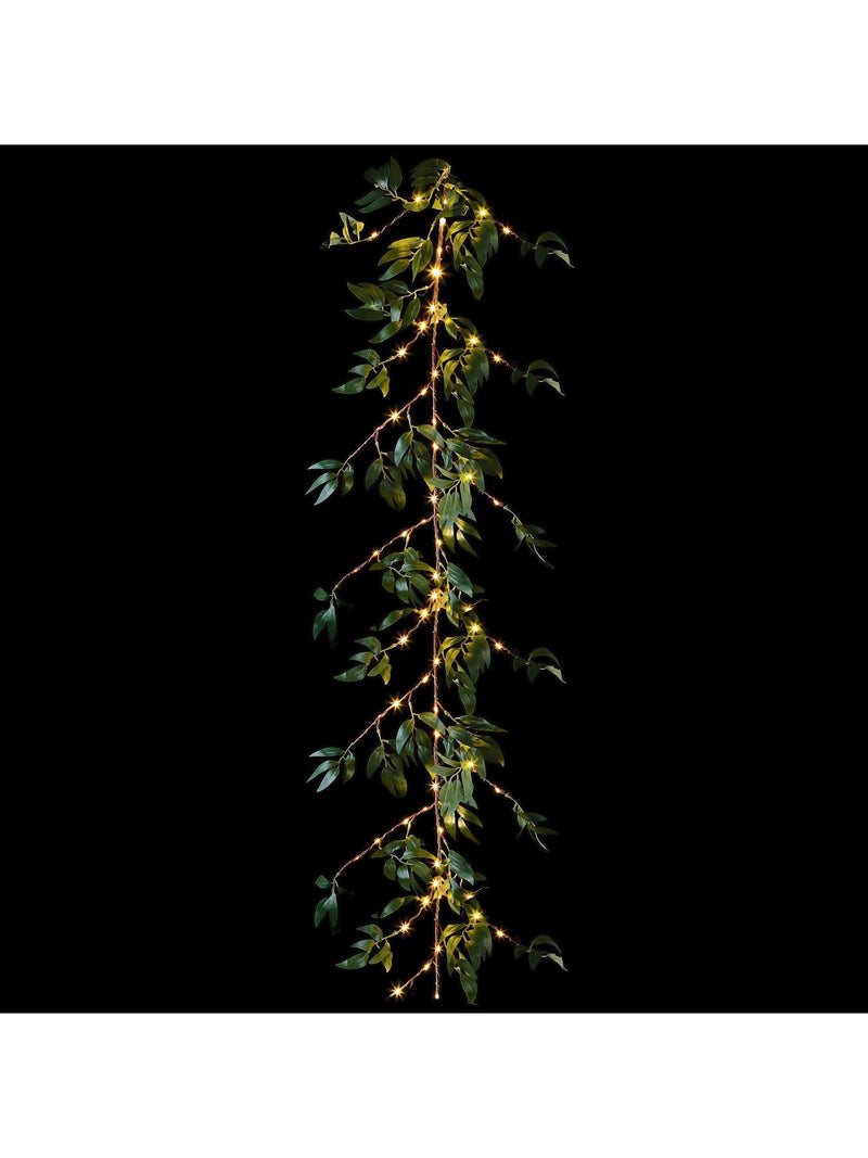 Premier Decorations Ltd Green Leaf Garland with Warm White Micro Brigh Lights 1.5m, imported from the UK