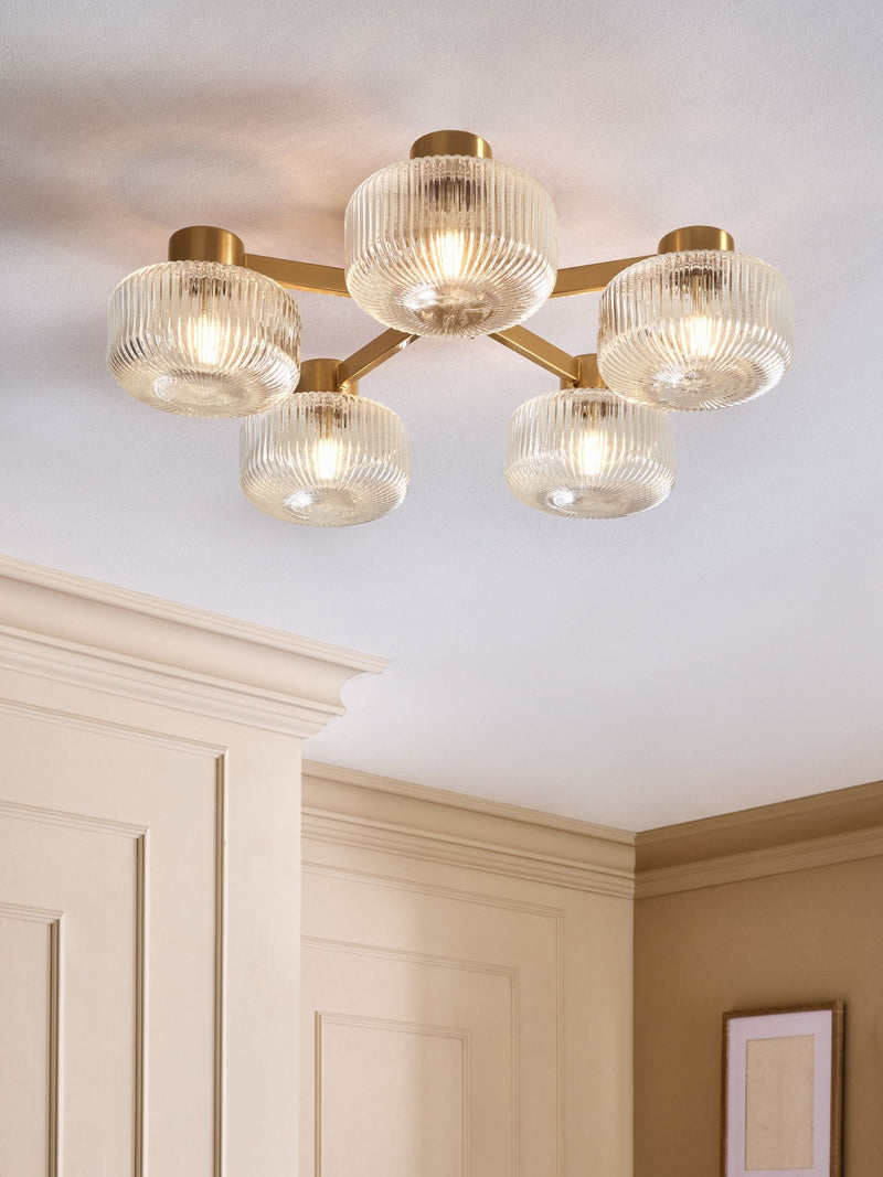 Brass Lexington 5 Light Flush Fitting Ceiling Light