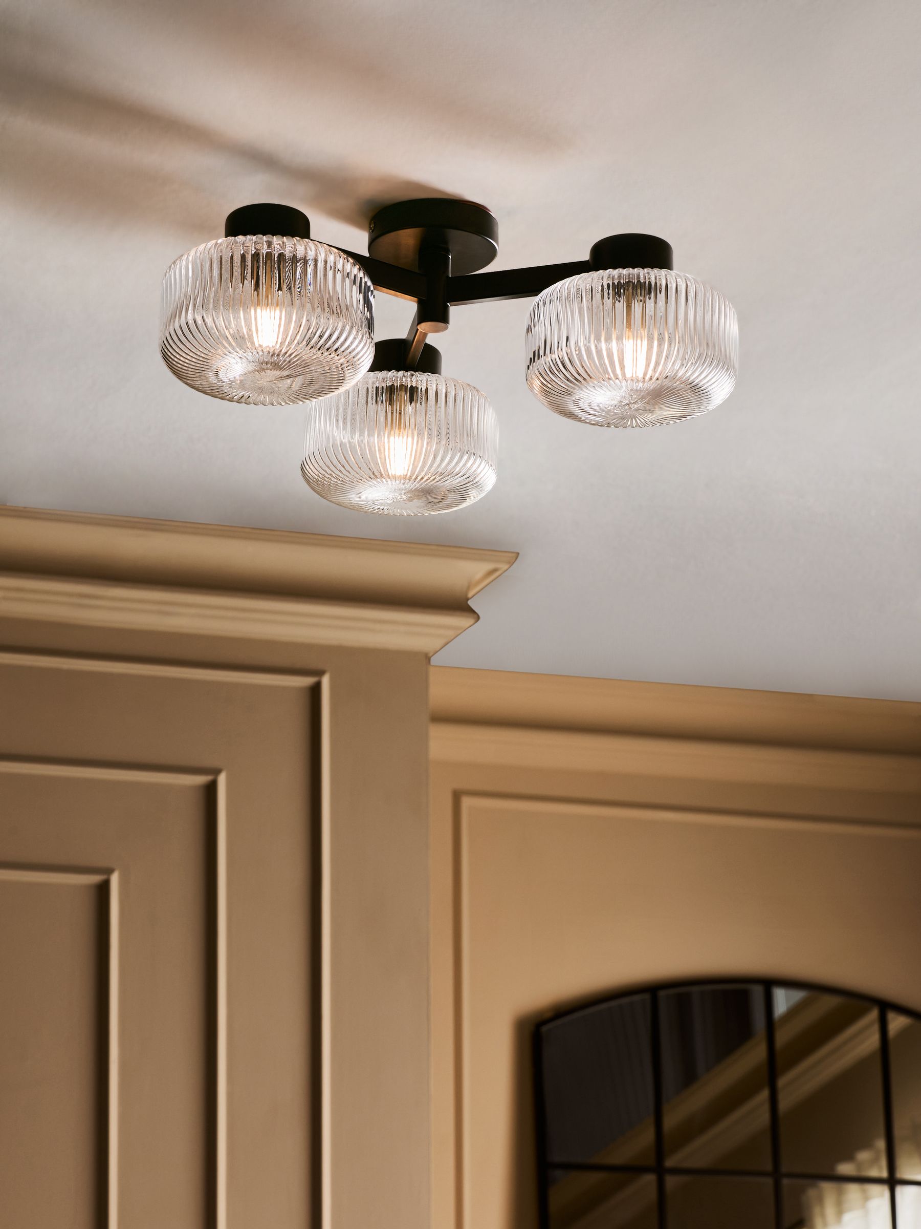 Black Lexington 3 Light Flush Flush Fitting Ceiling Light