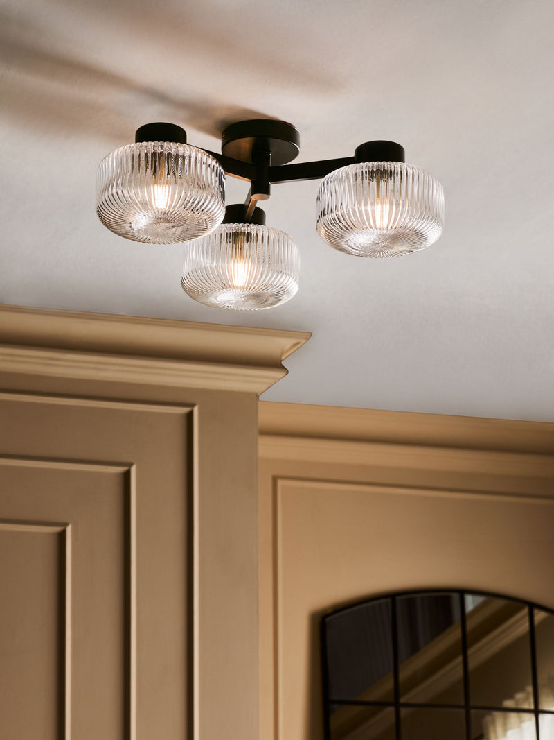 Black Lexington 3 Light Flush Flush Fitting Ceiling Light