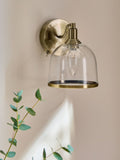 Gloucester wall light with clear glass and brass accents, UK version