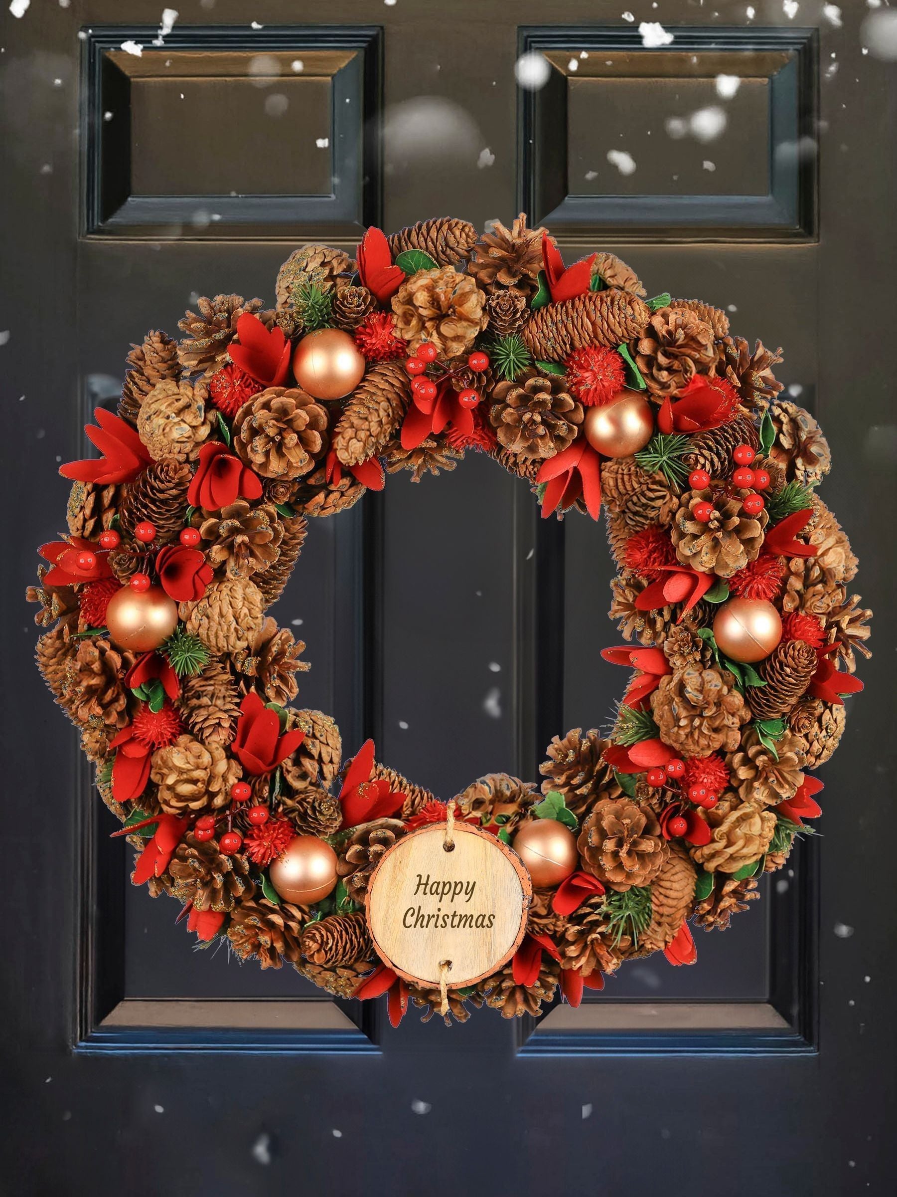 Dibor personalised red and green door wreath 50cm - British product