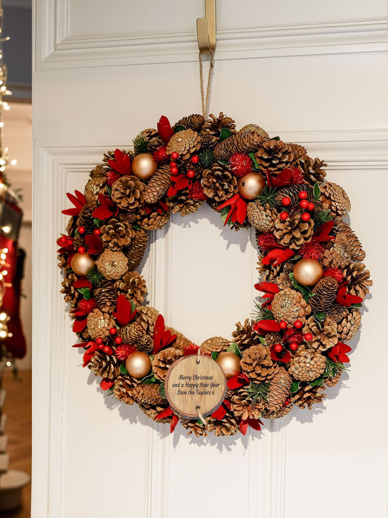 Dibor personalised red and green door wreath 50cm - British product