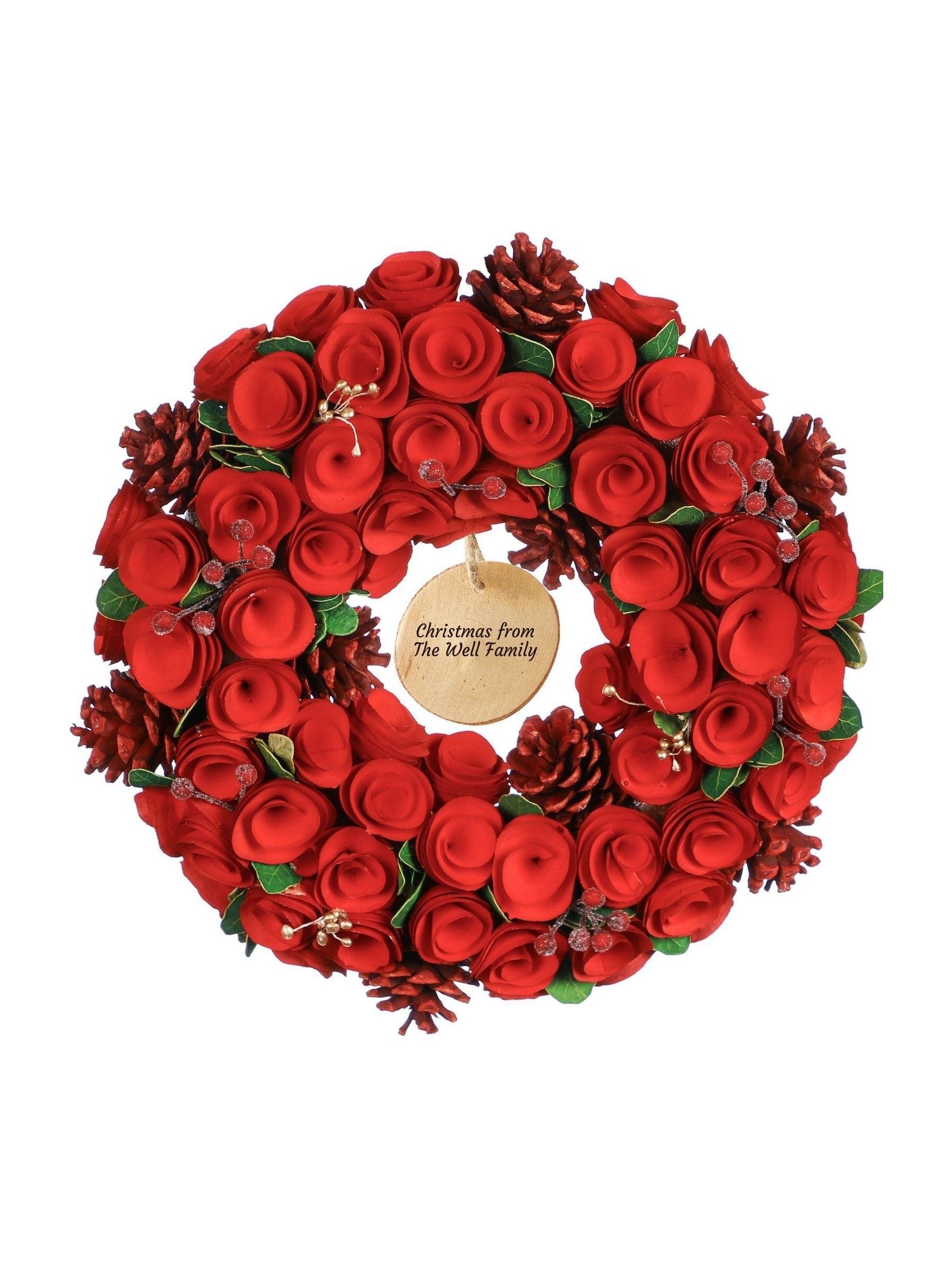 Dibor Personalisierter Weihnachtskranz Rostrote Kiefernzapfen 35cm, importiert aus dem Vereinigten Königreich