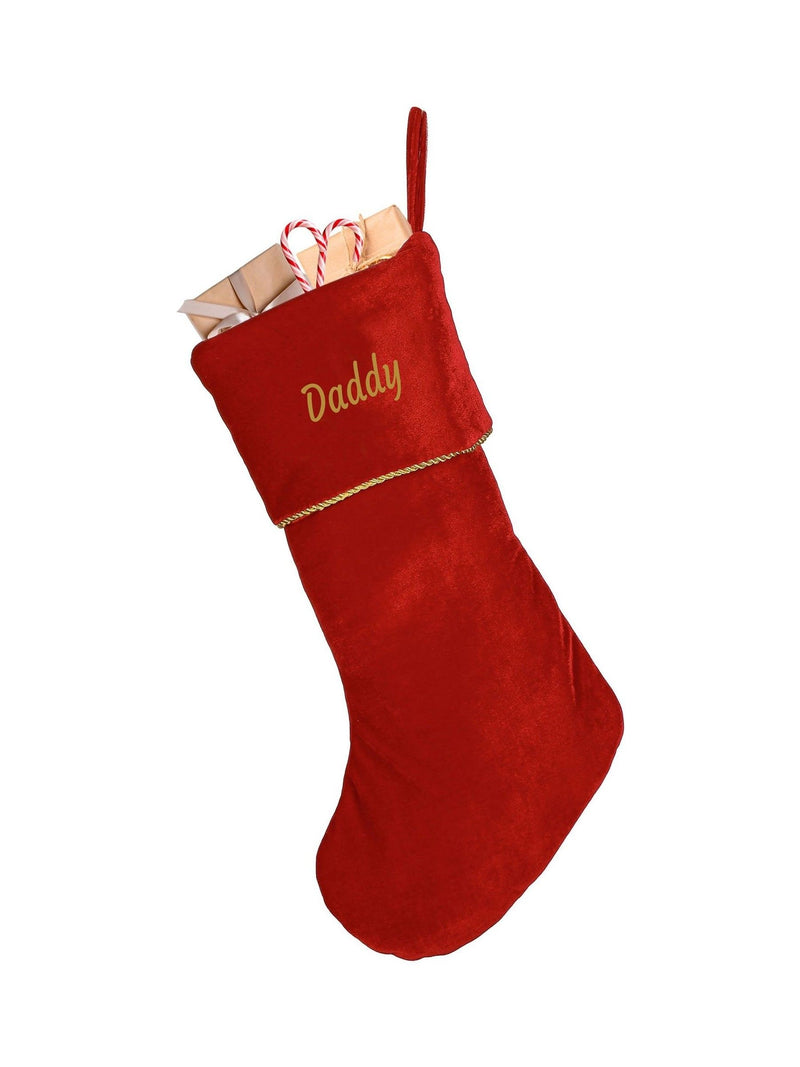 Dibor personalised velvet Christmas stocking, imported from the UK