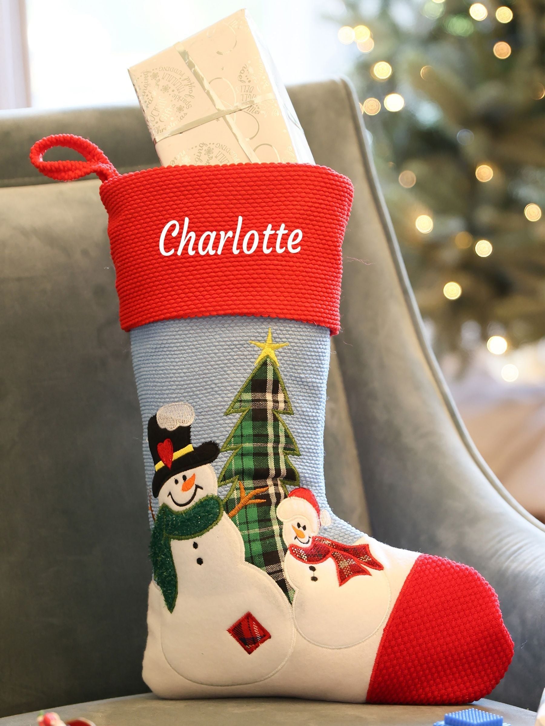 Dibor personalised Christmas stocking with snowman pals - British product