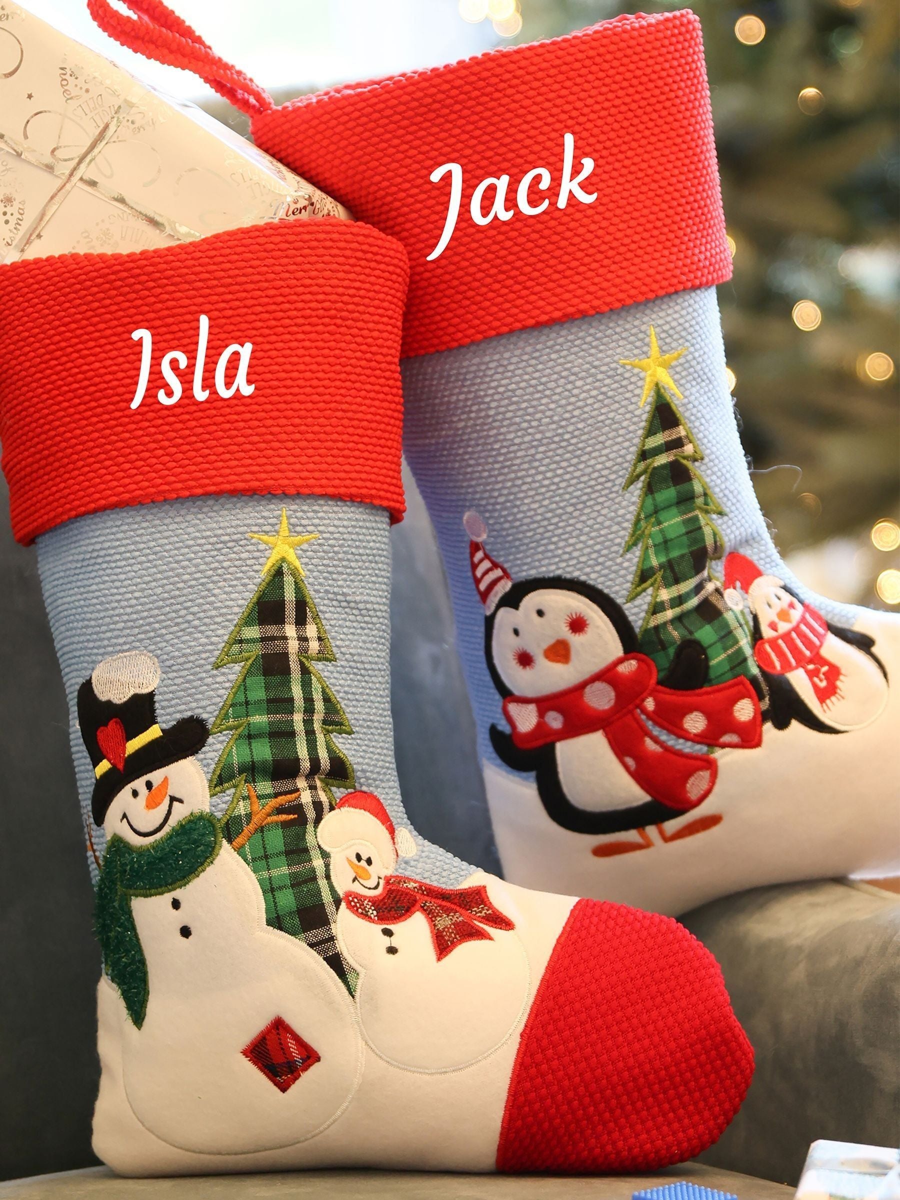 Dibor personalised Christmas stocking with snowman pals - British product