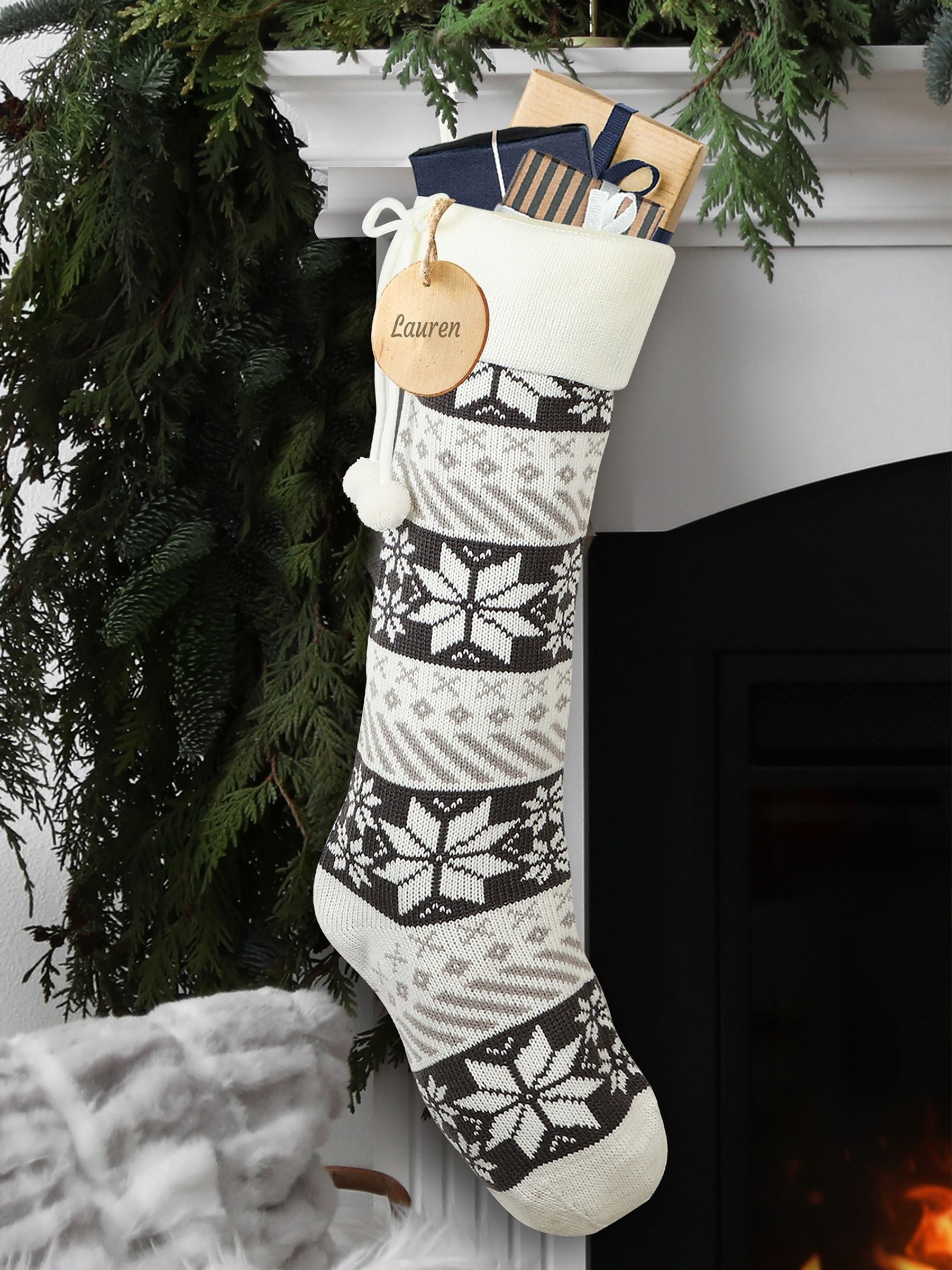 Dibor personalised Christmas stocking 62cm Nordic fairisle - British product