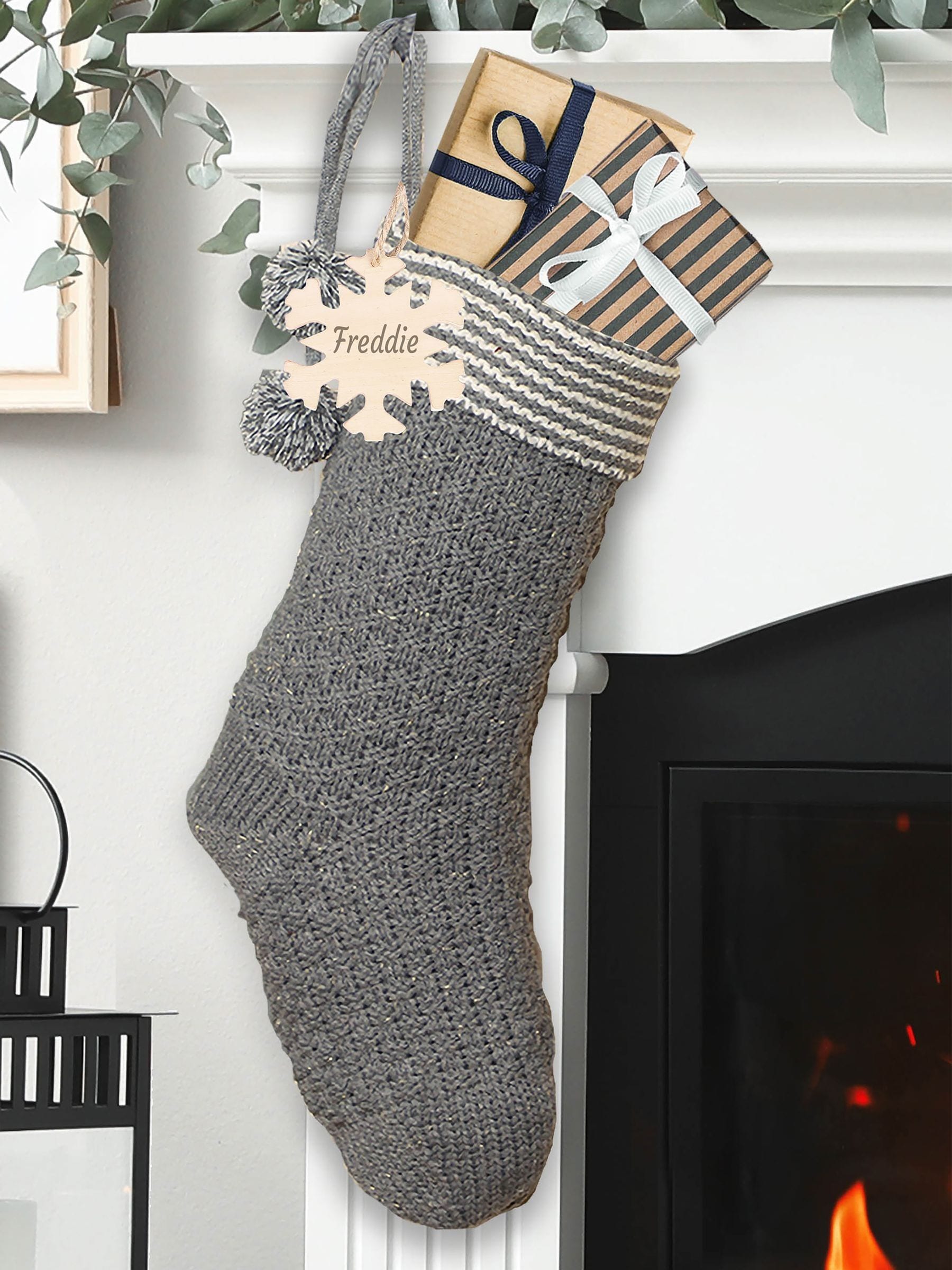 Dibor personalised Christmas stocking with name tag 48cm - British product