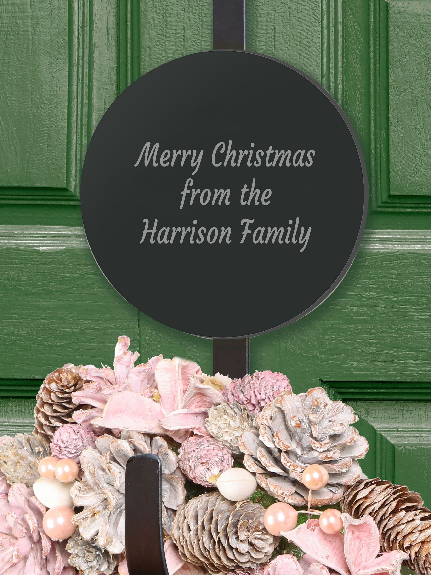 Dibor Personalised Wreath Hanger Matte Black 28.5cm, imported from the UK