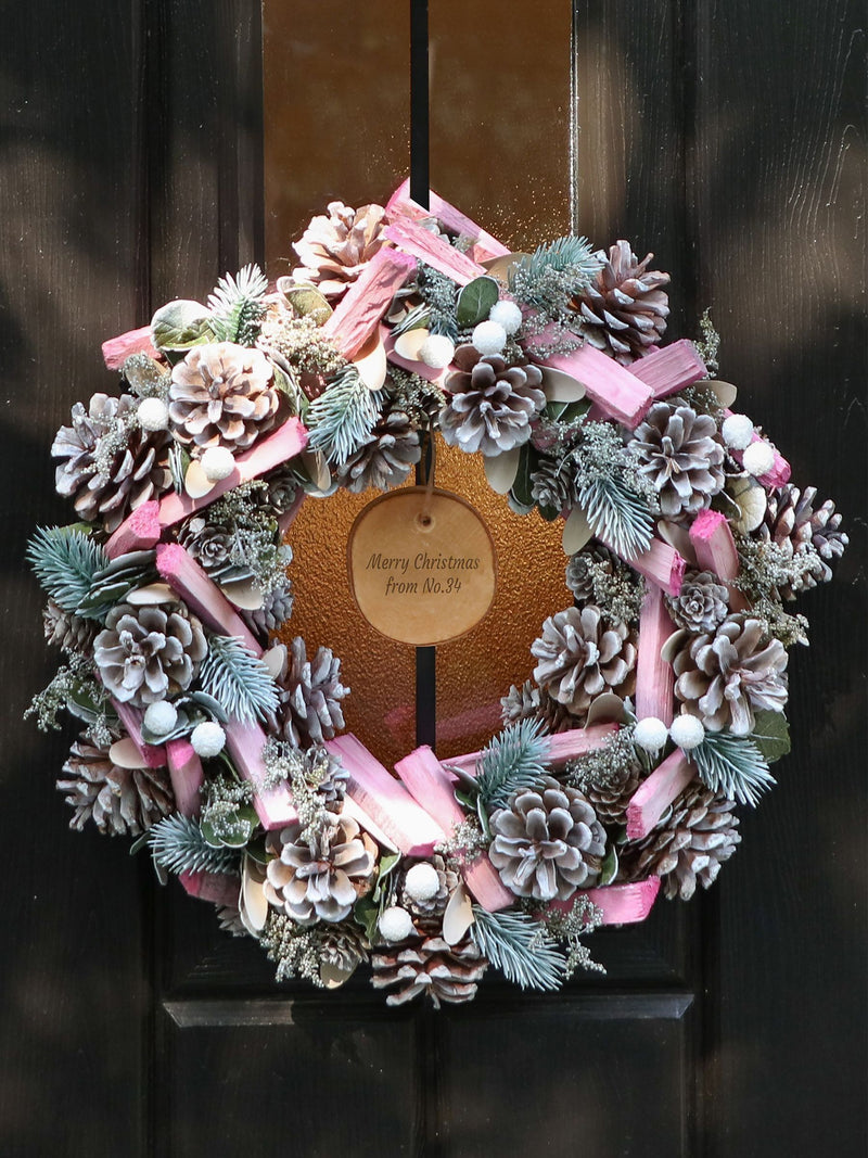 Dibor personalised Christmas wreath with pinecones 34cm, imported from the UK