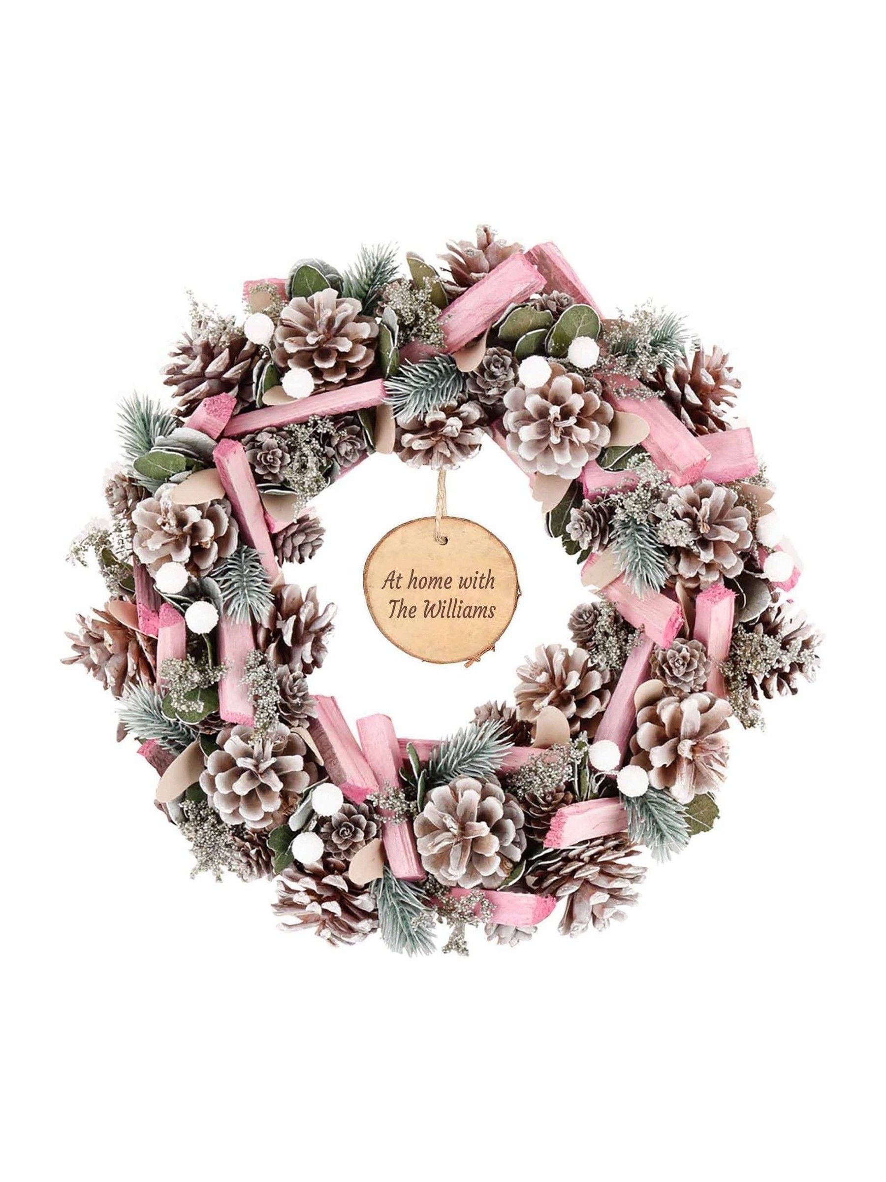 Dibor personalised Christmas wreath with pinecones 34cm, imported from the UK