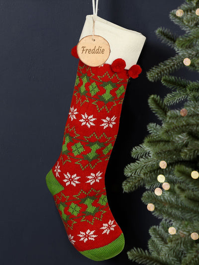 Next Dibor Personalised Fair Isle Christmas Stocking with Pom Poms- Buy online at McGrocer