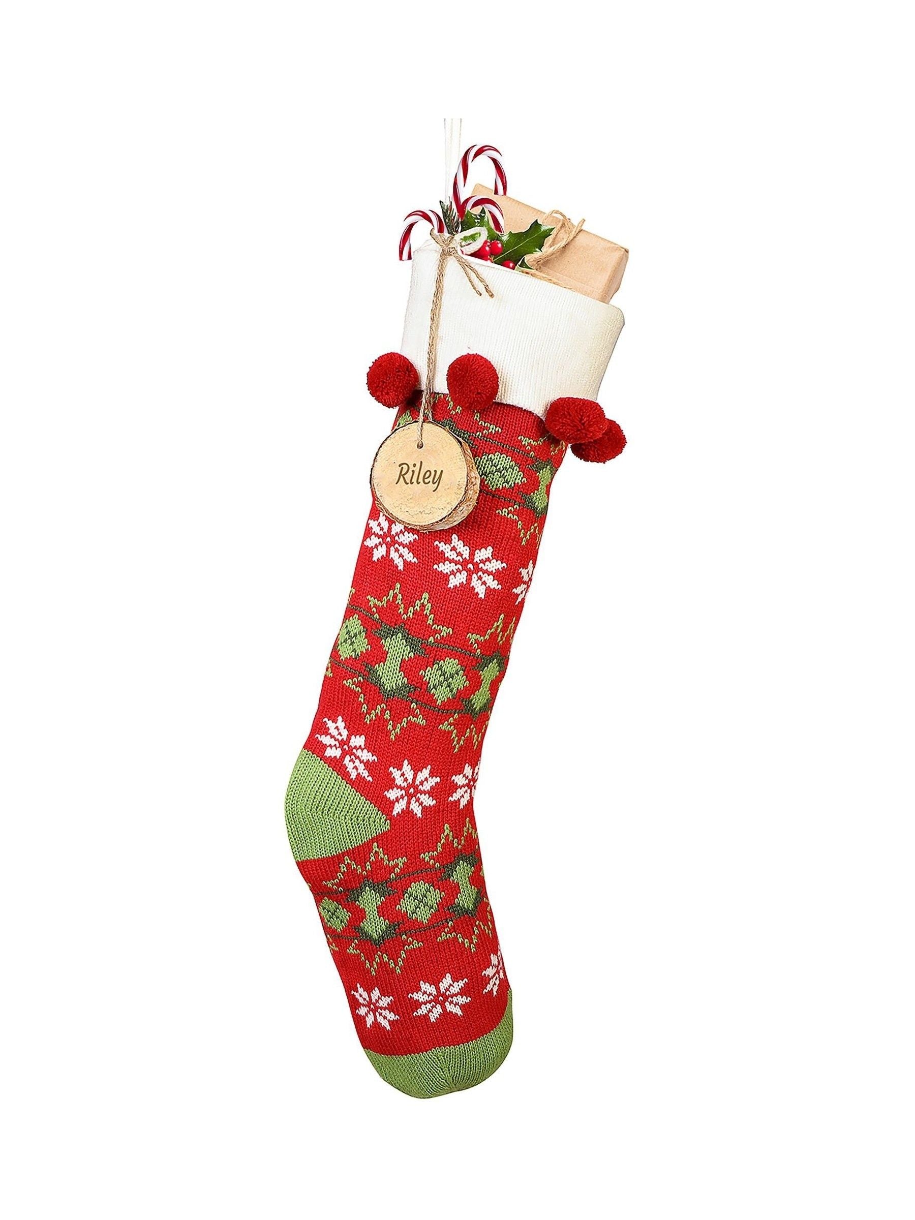 Dibor personalised Christmas stocking with wooden tag - British product