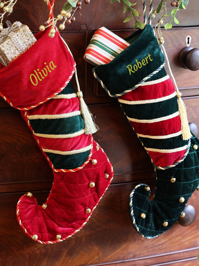 Dibor personalised velvet Christmas stocking, imported from the UK