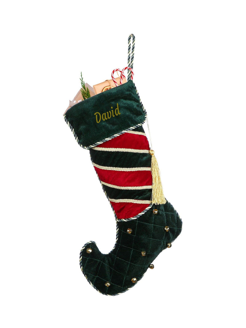 Dibor personalised velvet Christmas stocking with bells - British product