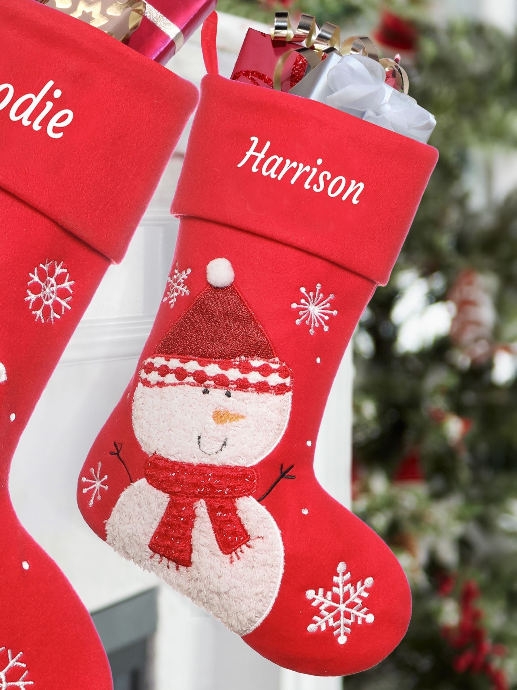 Dibor personalised Christmas stocking with snowman H40cm - British product