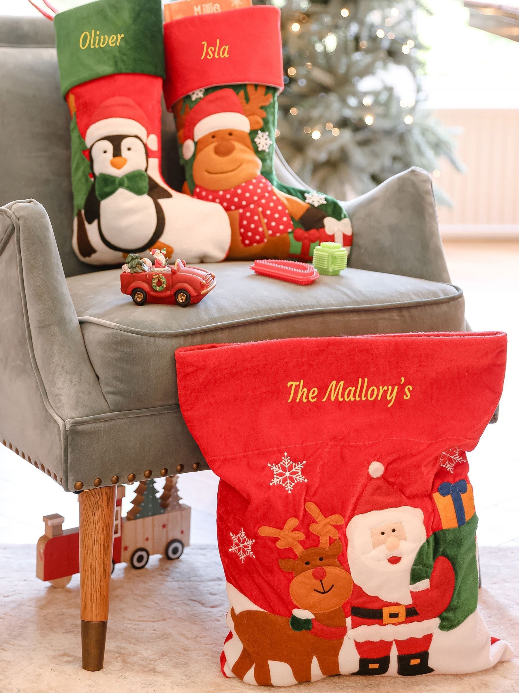 Dibor Personalised Santa Sack plush velvet Christmas sack (British brand)