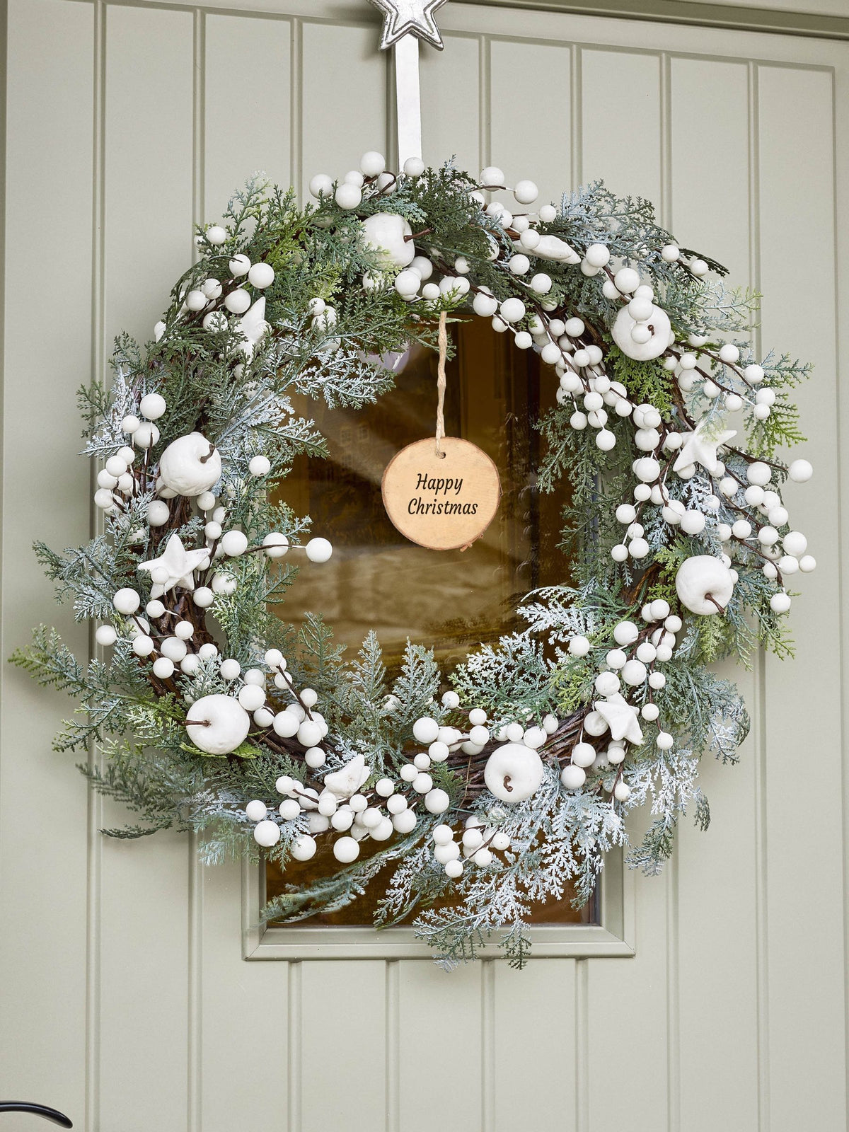 Dibor personalised Christmas wreath natural branches white berries, imported from the UK