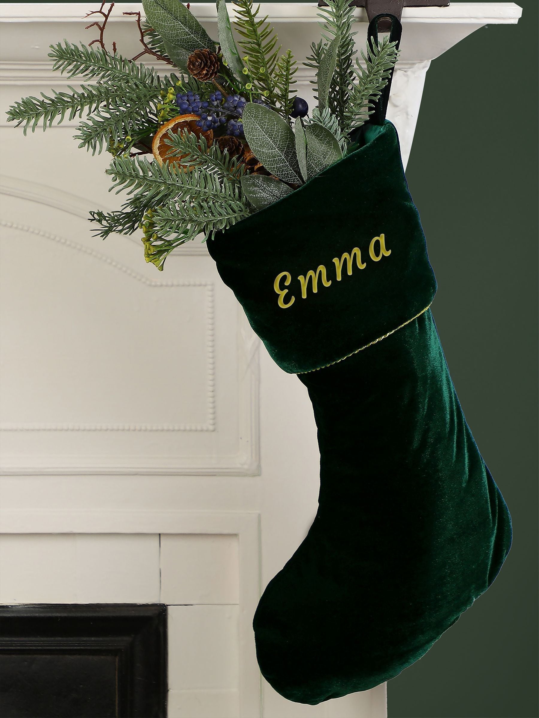 Dibor emerald green velvet Christmas stocking 46x26cm - British product