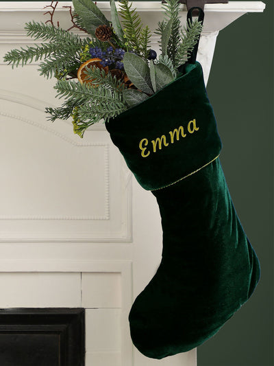 Next Dibor Personalised Emerald Green Velvet Christmas Stocking 46 x 26cm- Buy online at McGrocer