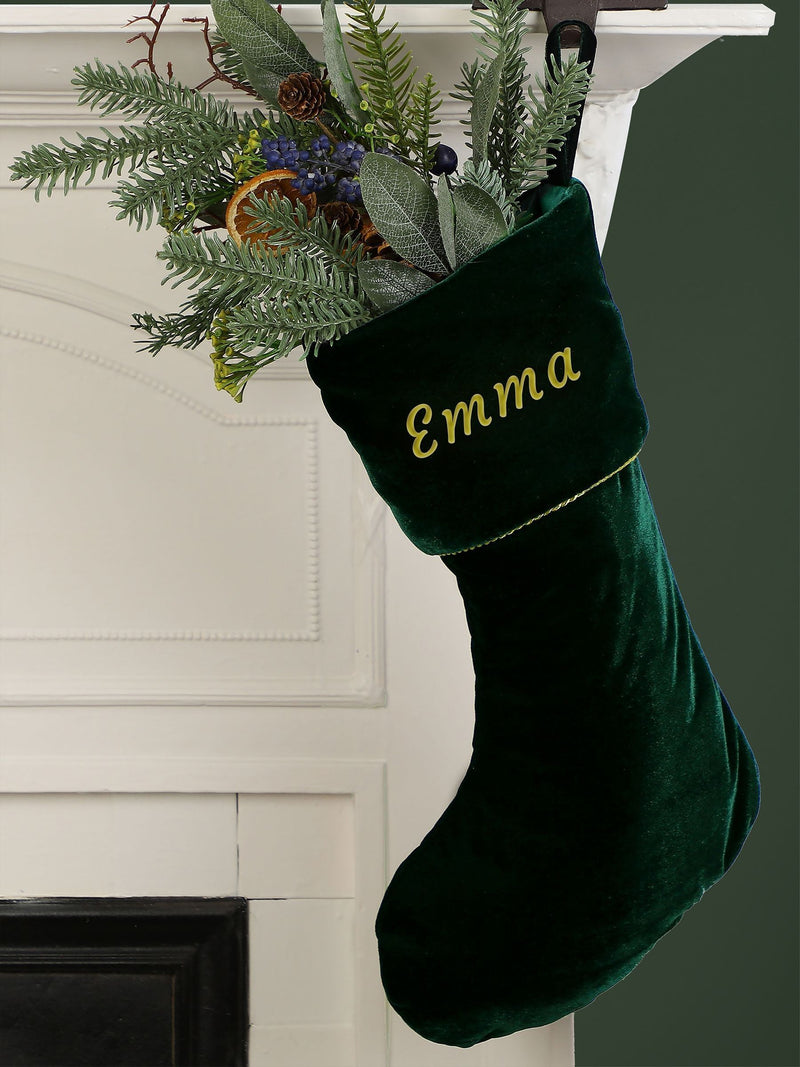 Dibor emerald green velvet Christmas stocking 46x26cm - British product