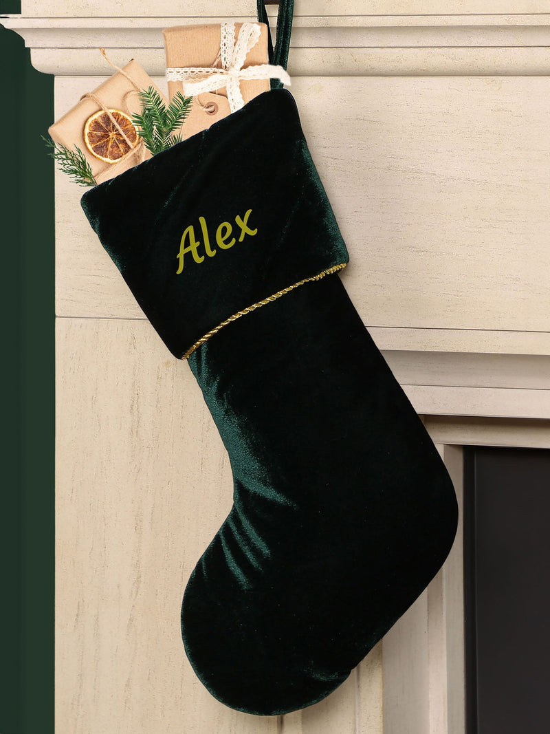 Dibor emerald green velvet Christmas stocking 46x26cm - British product