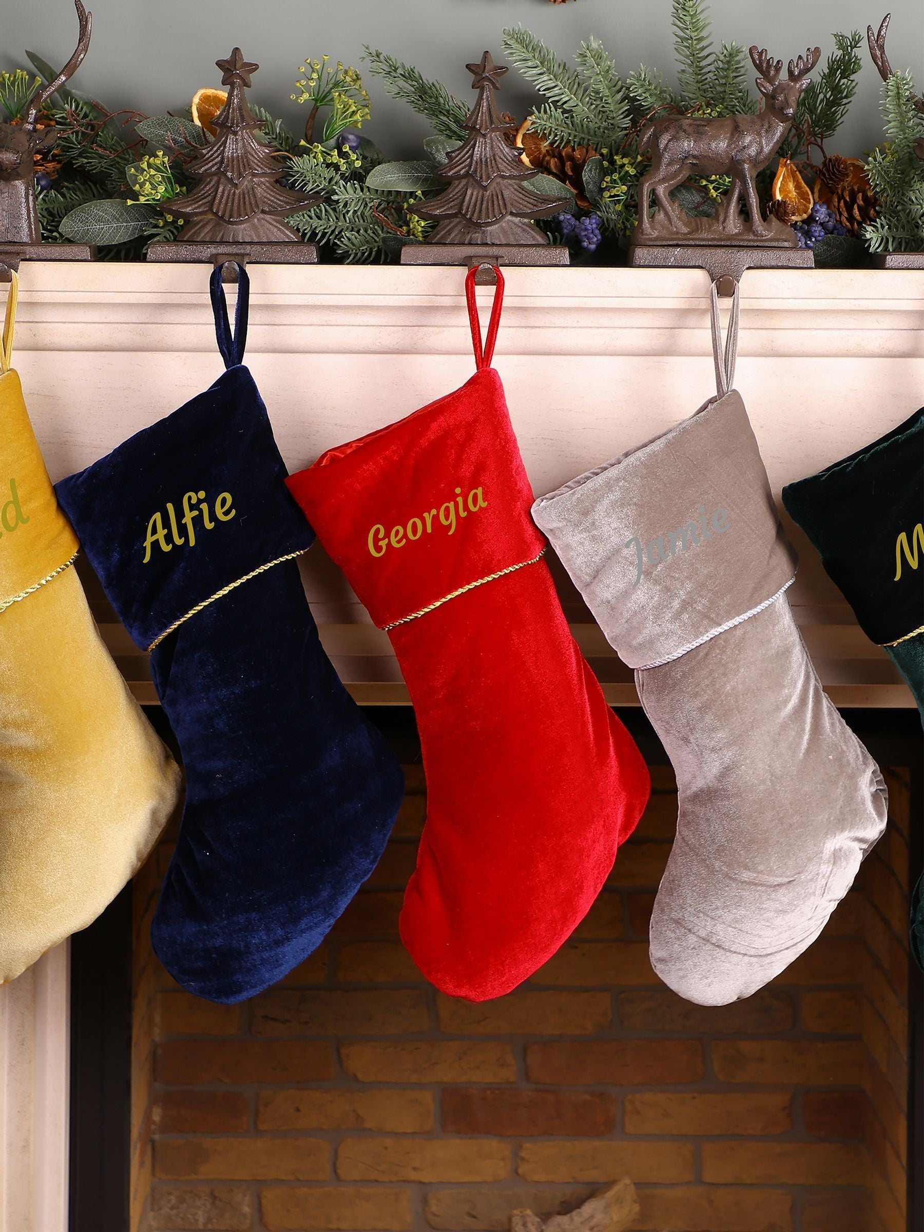 Dibor emerald green velvet Christmas stocking 46x26cm - British product