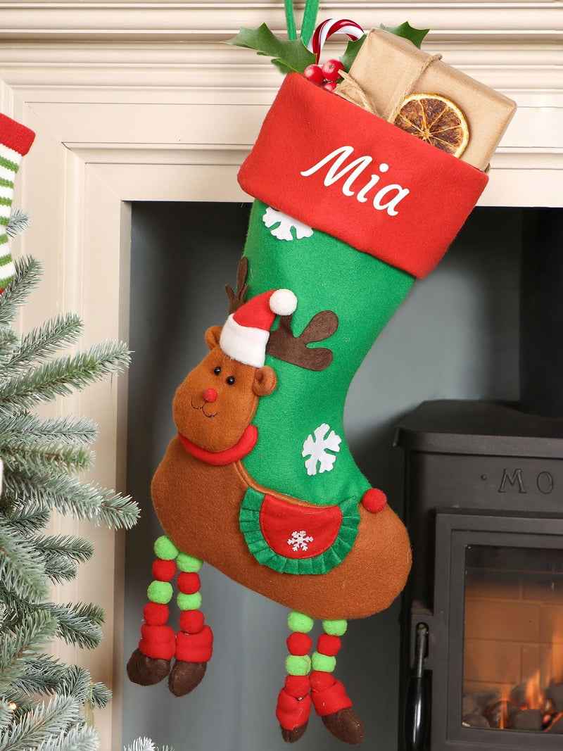 Dibor personalised reindeer Christmas stocking with embroidery, H56cm (British brand)