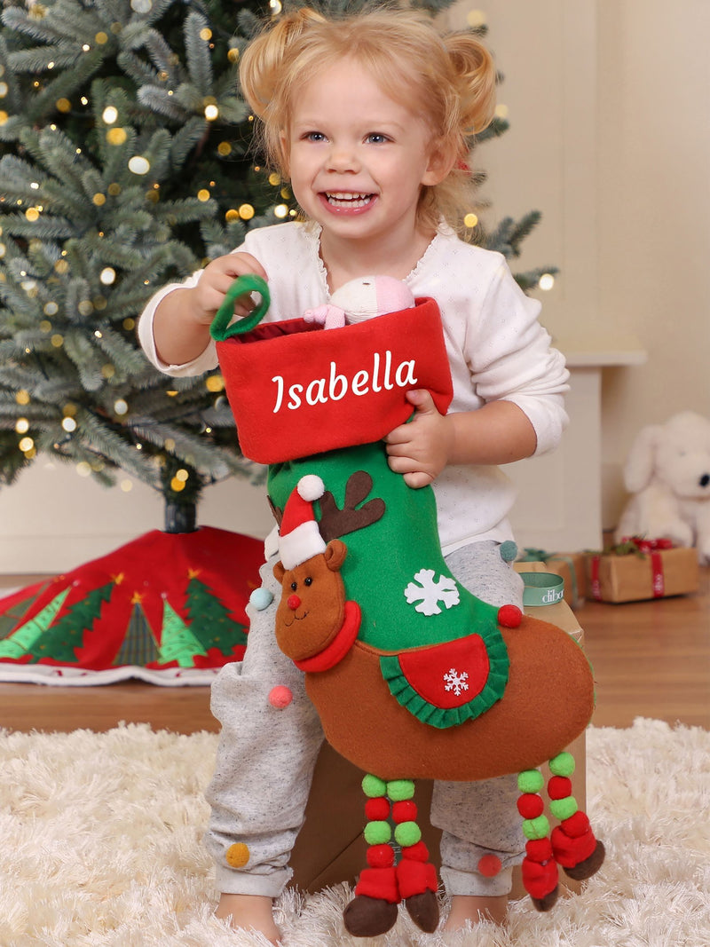Dibor personalised reindeer Christmas stocking with embroidery, H56cm (British brand)