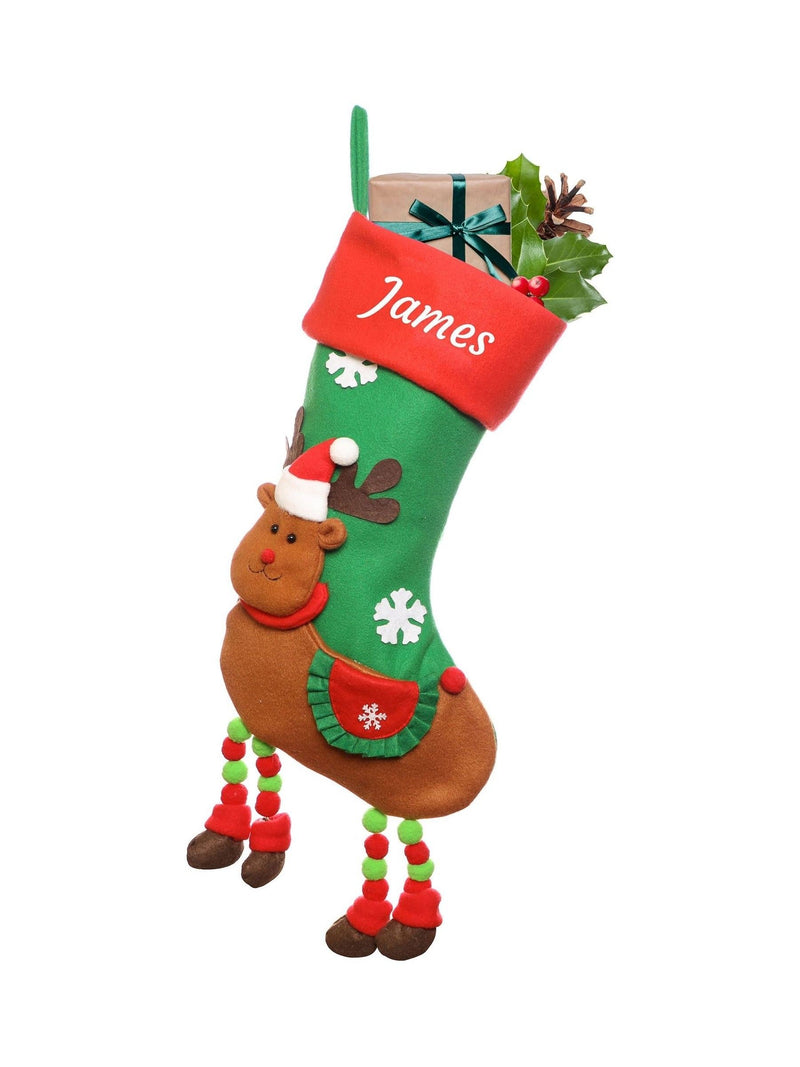 Dibor personalised reindeer Christmas stocking with embroidery, H56cm (British brand)