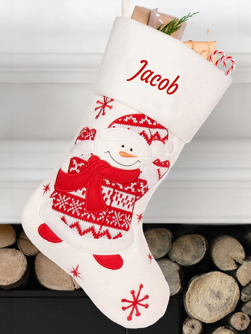 Dibor white snowman Christmas stocking, imported from the UK