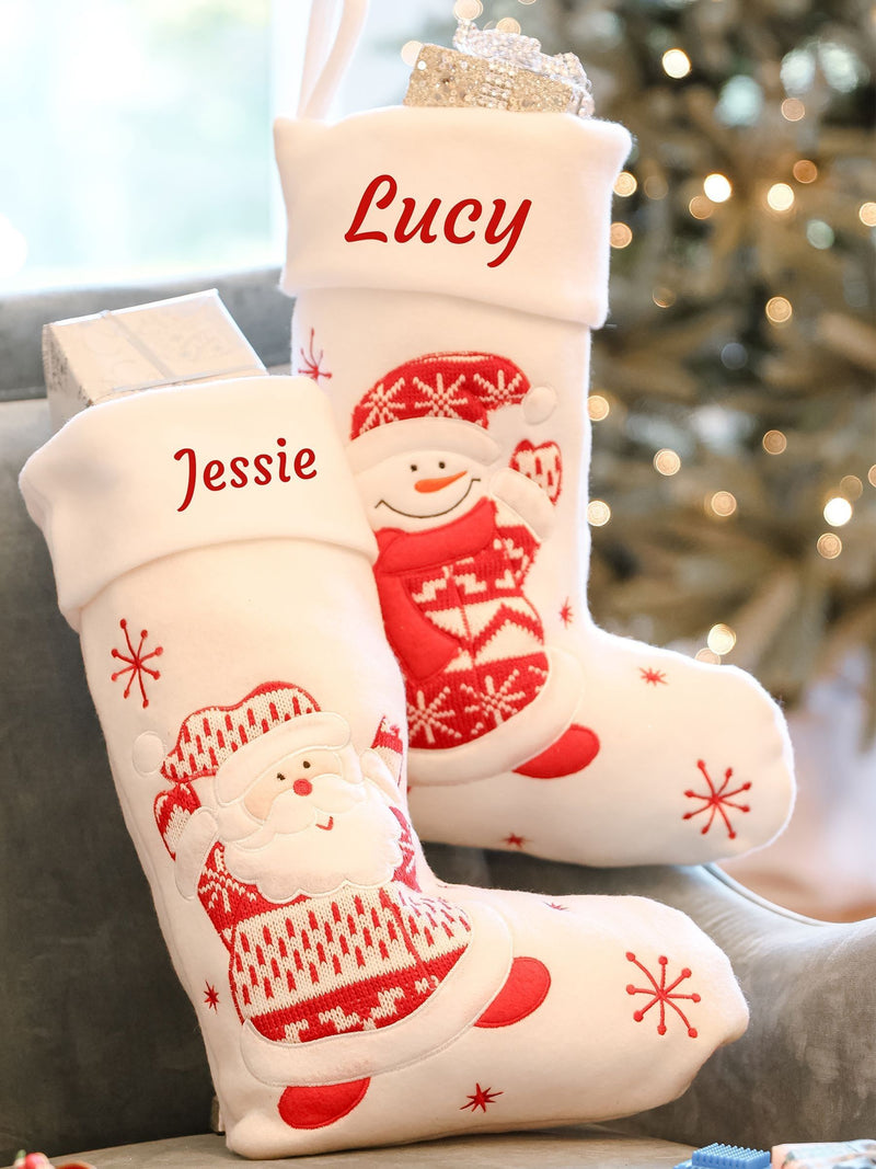 Dibor white snowman Christmas stocking, imported from the UK
