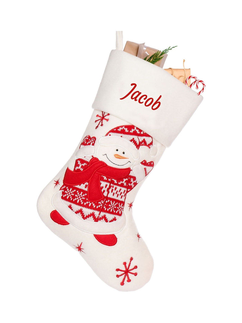 Dibor white snowman Christmas stocking, imported from the UK