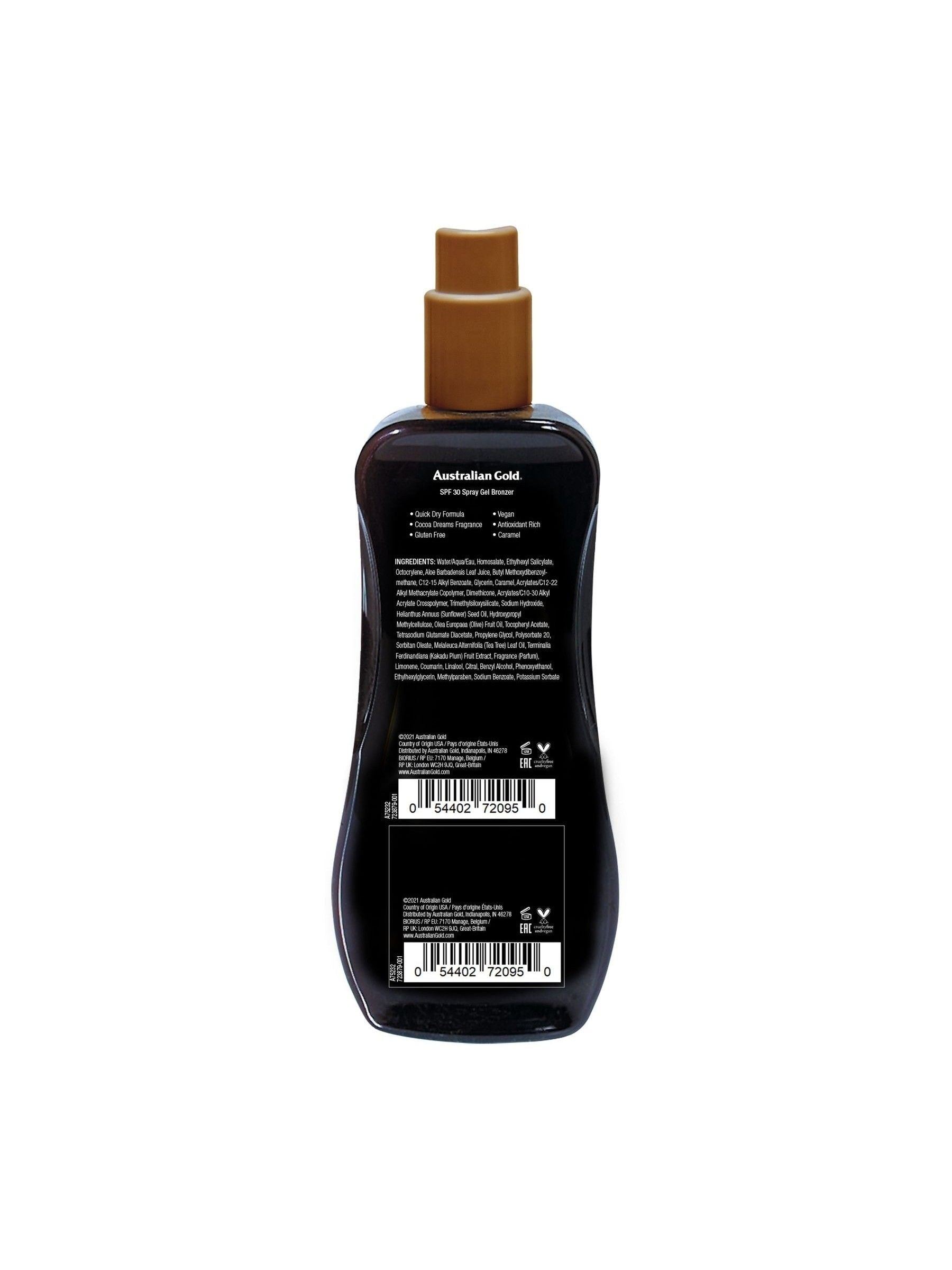 Australian Gold SPF 30 instant bronzer spray gel suncream 237ml - British product