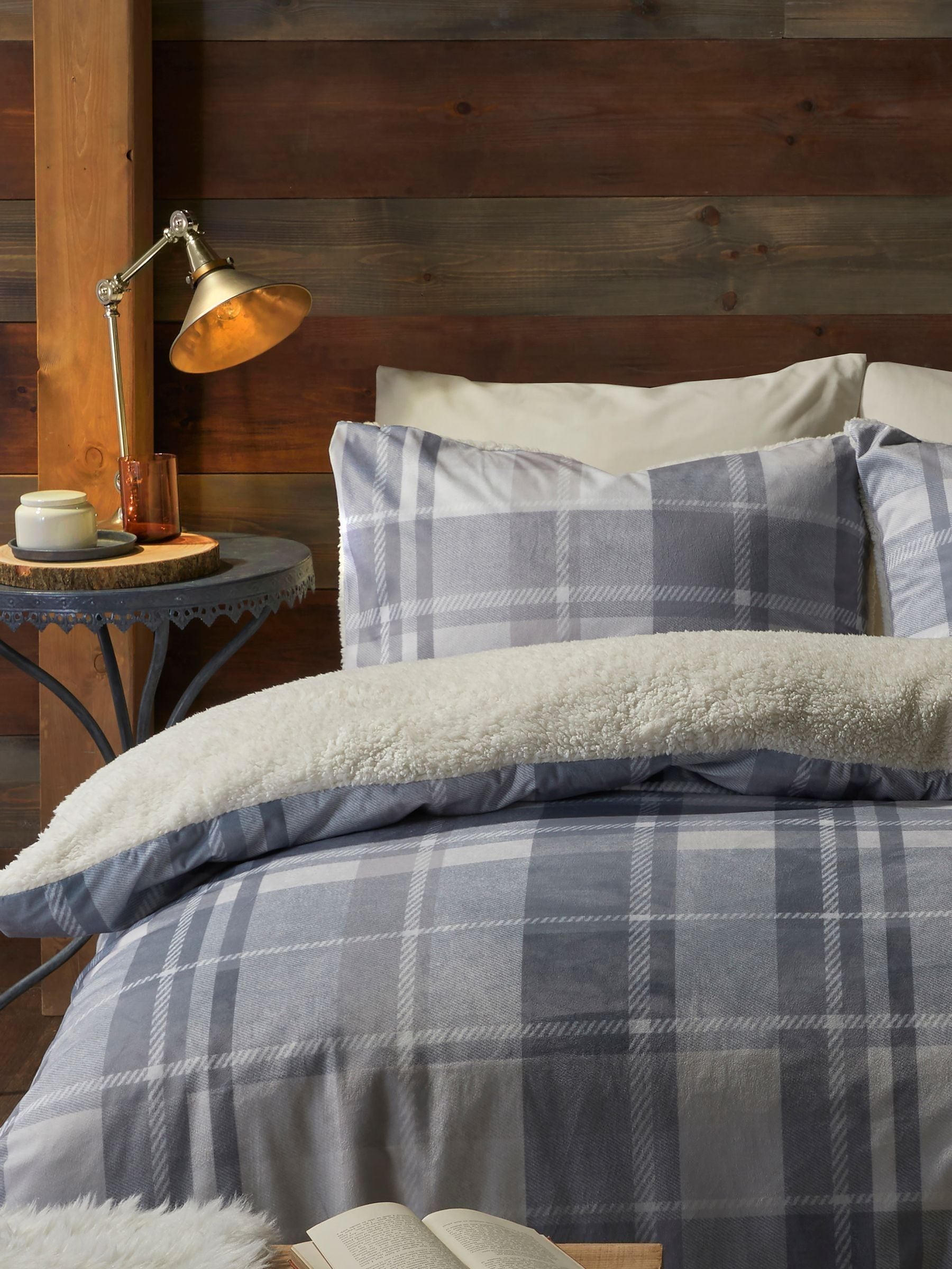 Fusion Grey Mulford Check Plush Duvet Cover Set - British product